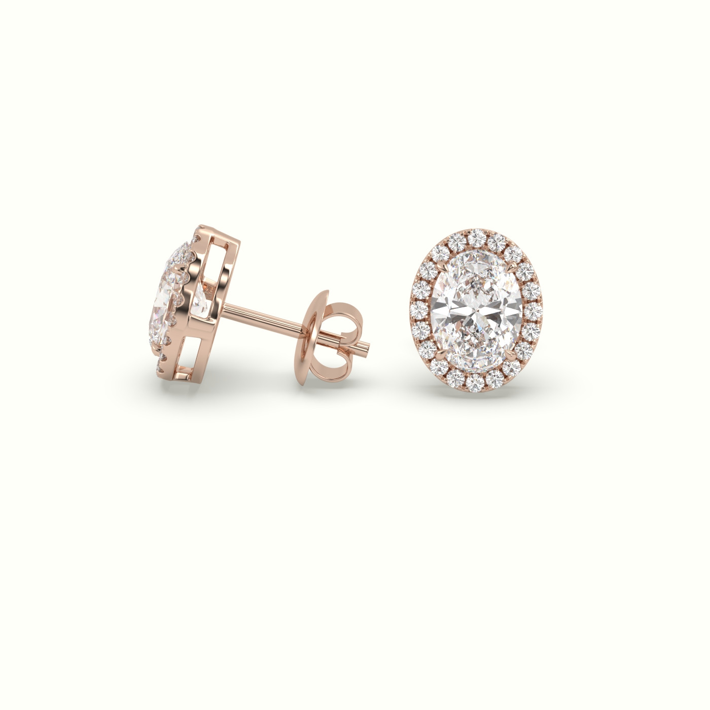 18k rose gold oval cut solitaire diamond halo stud earrings Photos & images