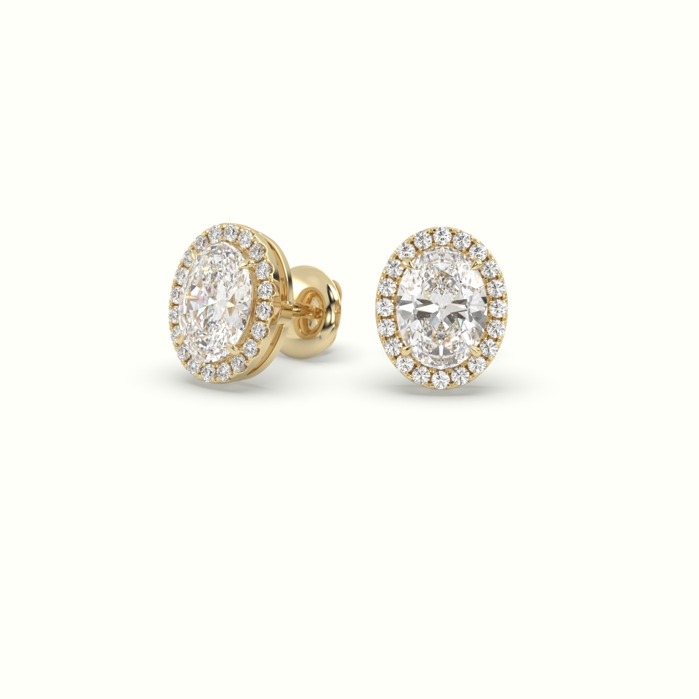 18k yellow gold oval cut solitaire diamond halo stud earrings