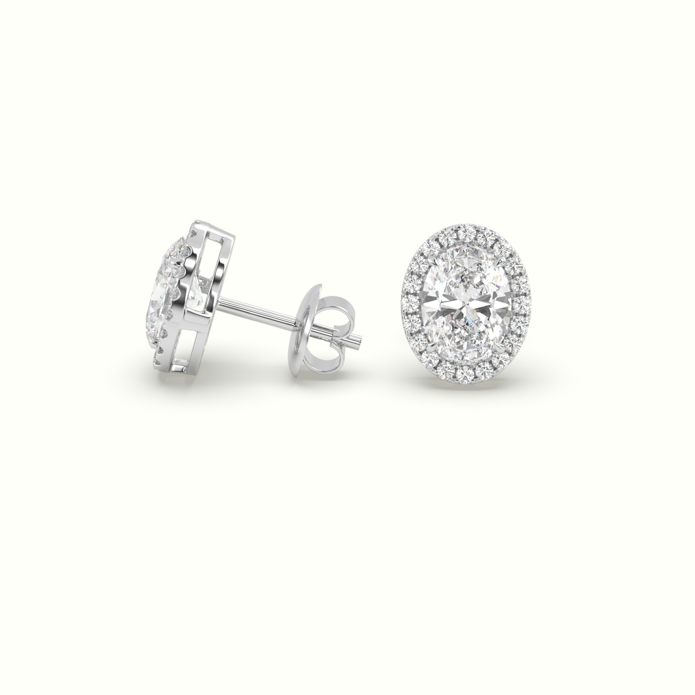 18k white gold oval cut solitaire diamond halo stud earrings Photos & images