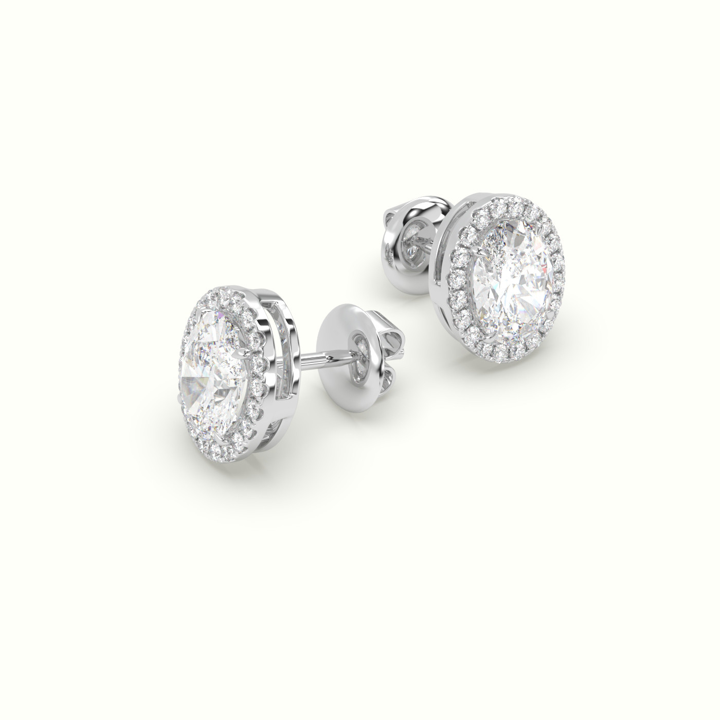 18k white gold oval cut solitaire diamond halo stud earrings Photos & images