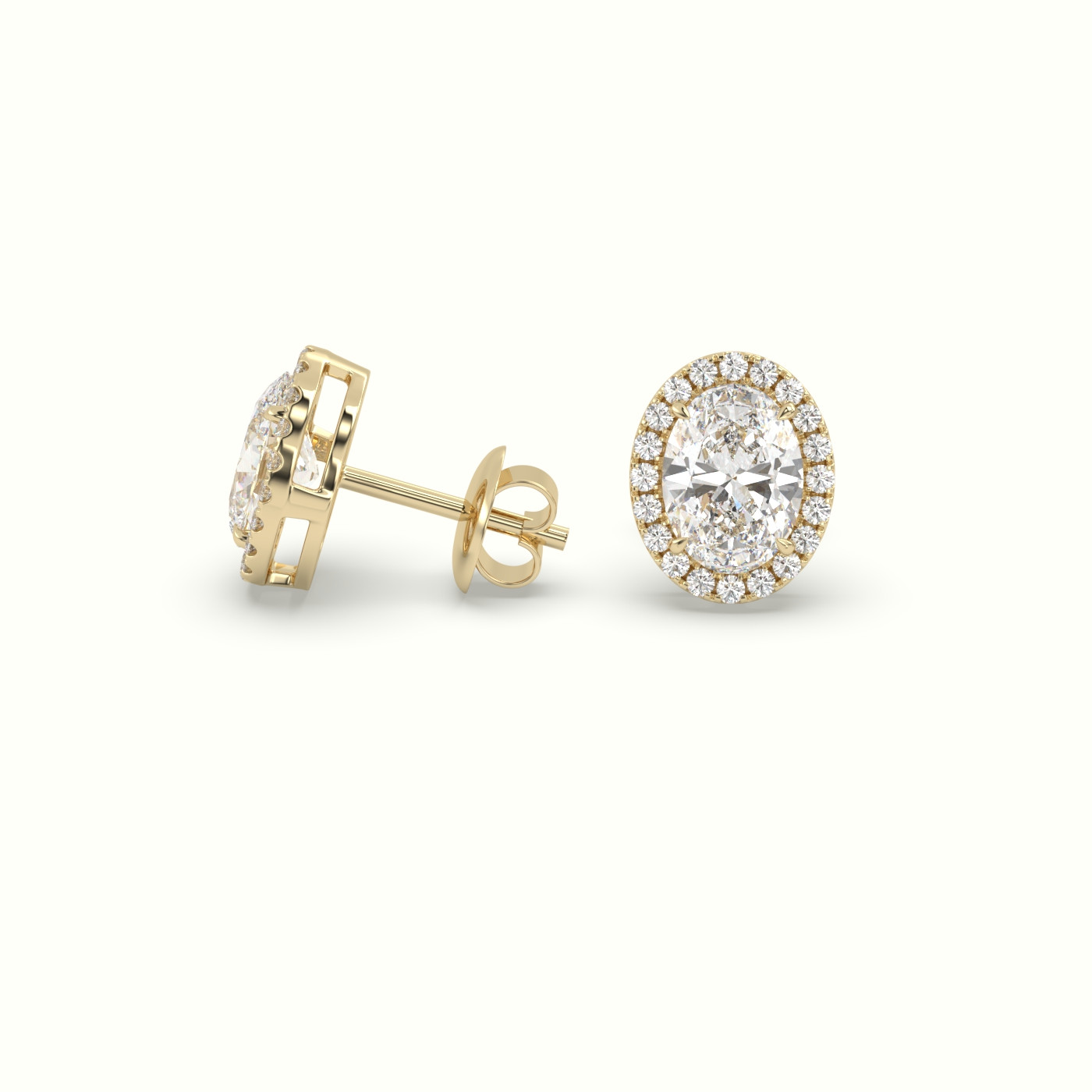 18k yellow gold oval cut solitaire diamond halo stud earrings Photos & images