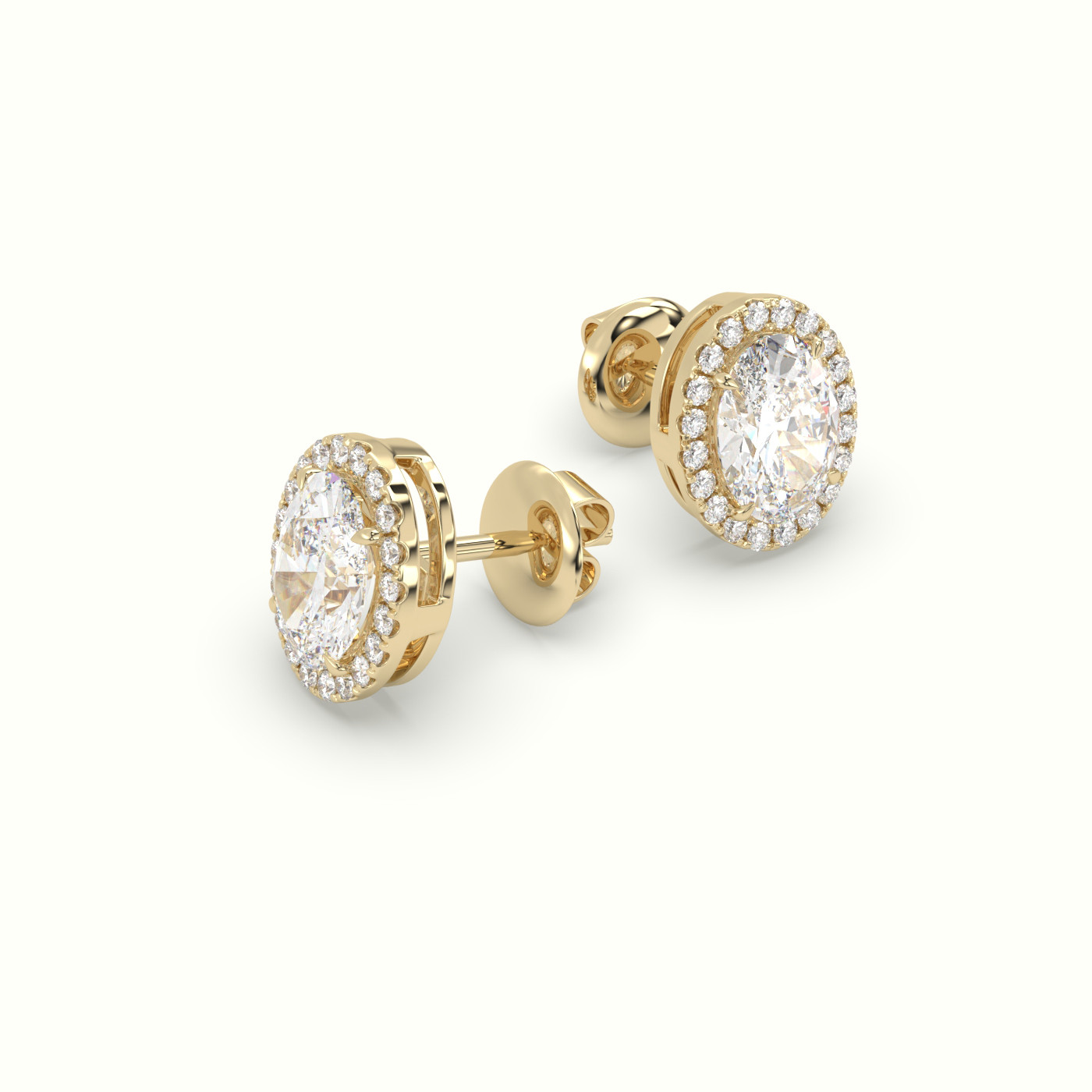 18k yellow gold oval cut solitaire diamond halo stud earrings Photos & images
