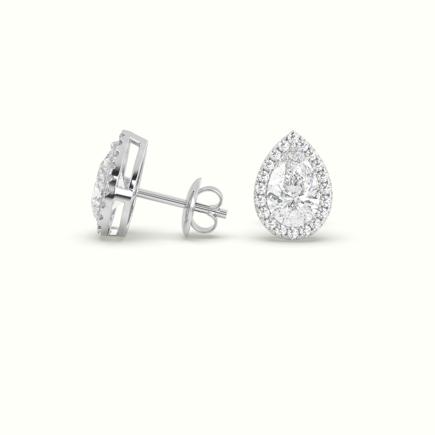 18k white gold pear cut solitaire diamond halo stud earrings Photos & images