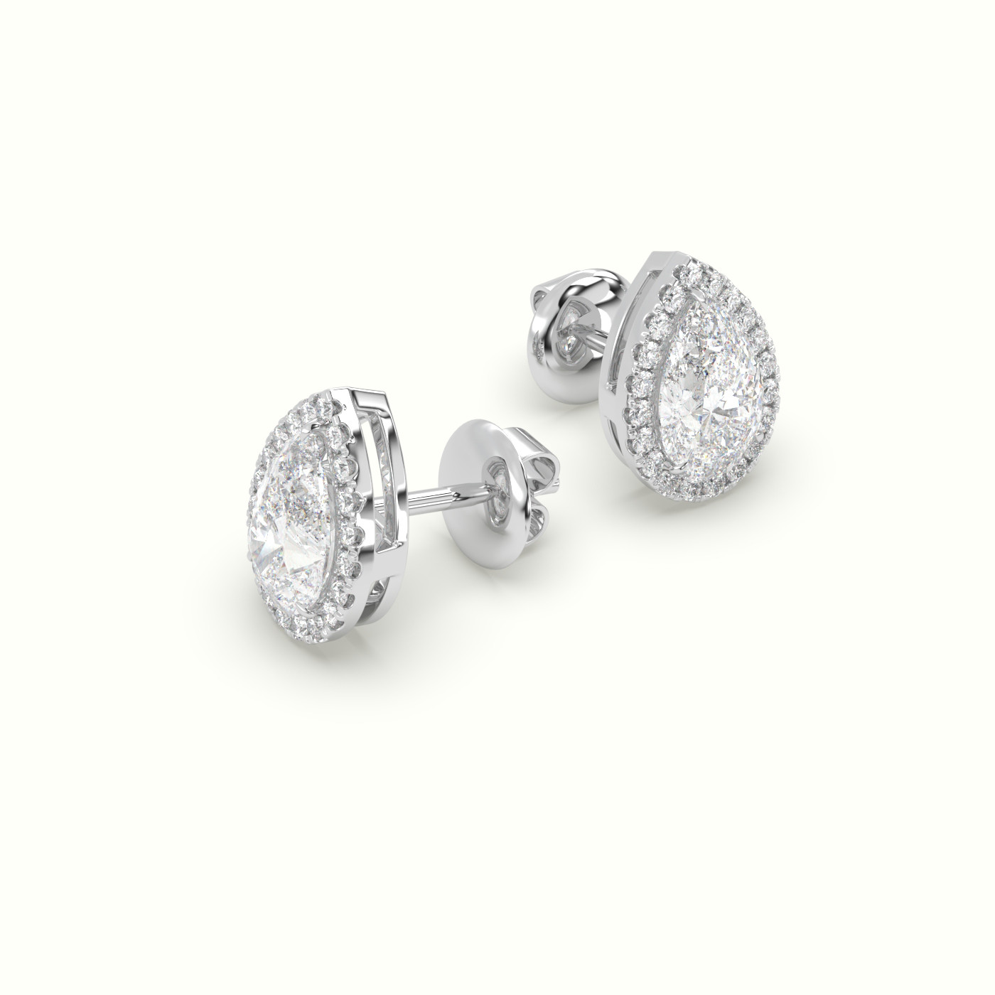 18k white gold pear cut solitaire diamond halo stud earrings Photos & images