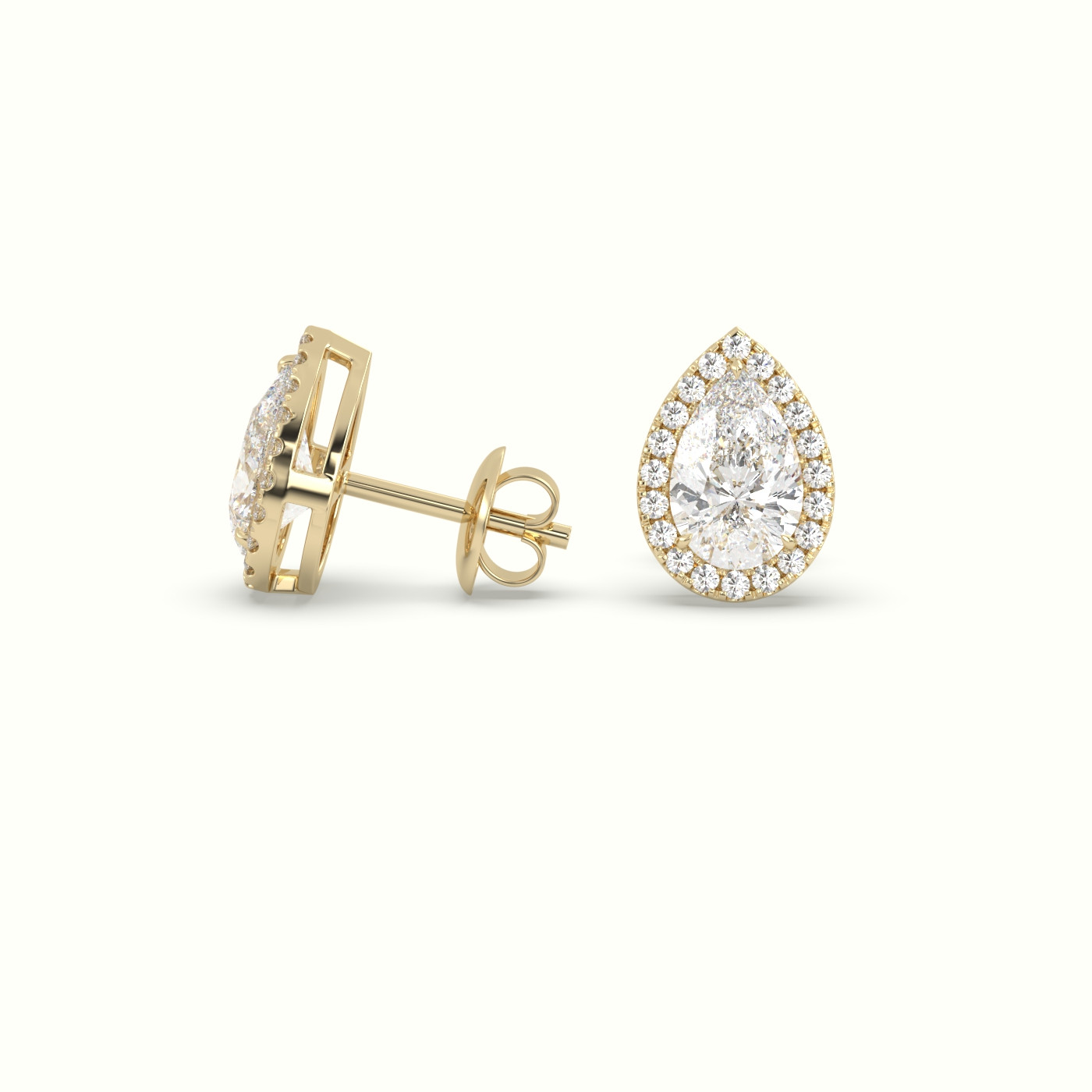 18k yellow gold pear cut solitaire diamond halo stud earrings Photos & images