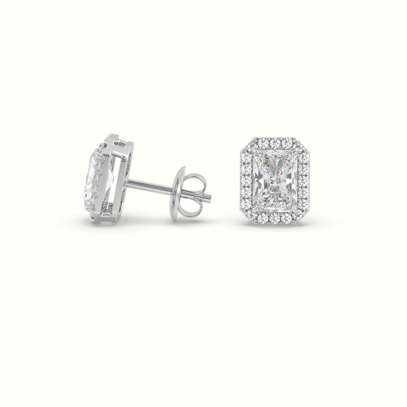 18k white gold radiant cut solitaire diamond halo stud earrings Photos & images