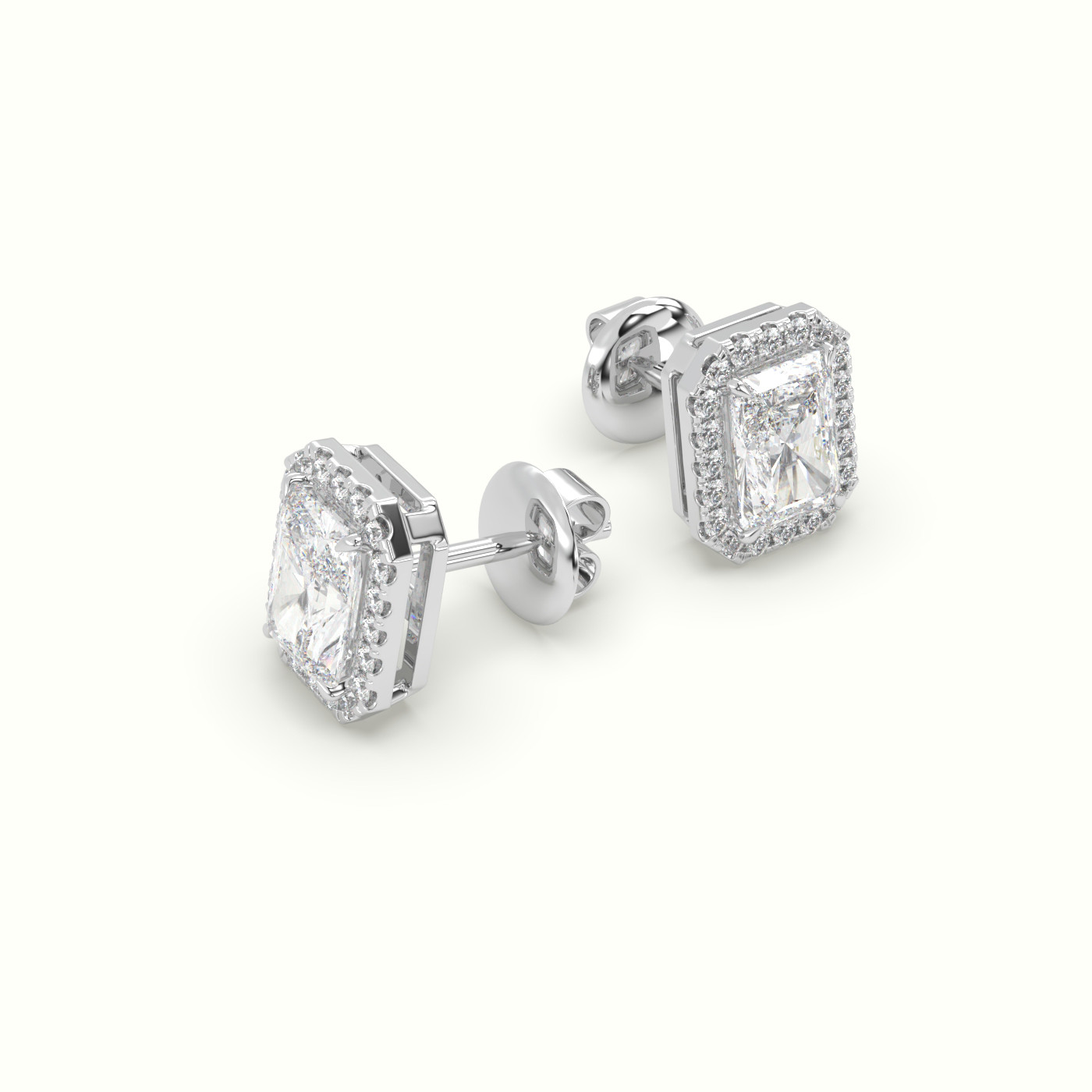 18k white gold radiant cut solitaire diamond halo stud earrings Photos & images