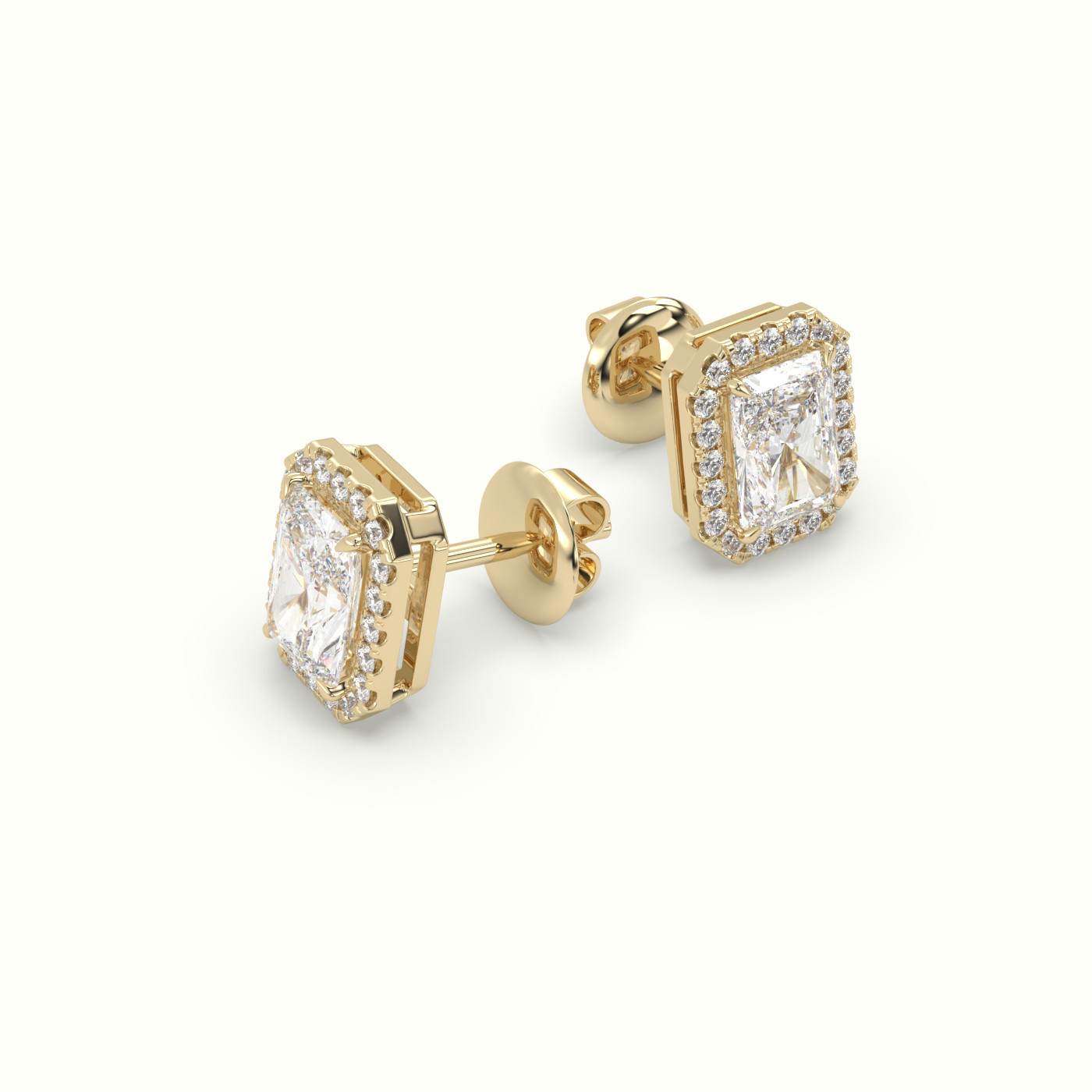 18k yellow gold radiant cut solitaire diamond halo stud earrings Photos & images