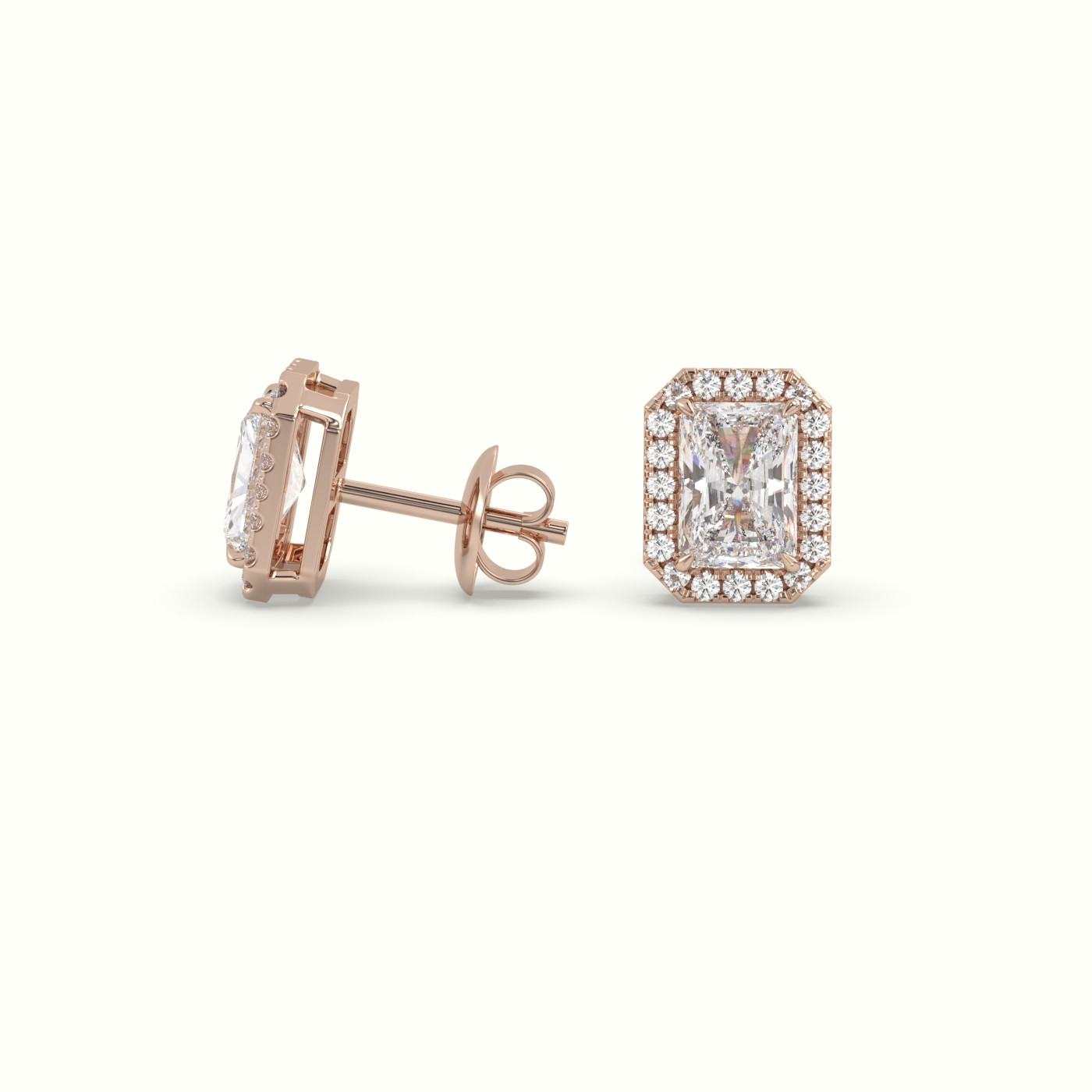 18k rose gold radiant cut solitaire diamond halo stud earrings Photos & images
