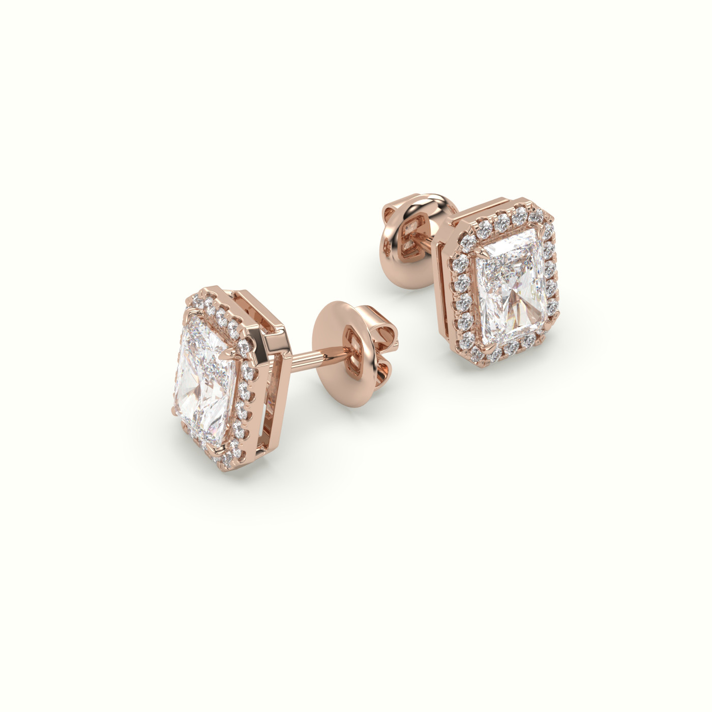 18k rose gold radiant cut solitaire diamond halo stud earrings Photos & images