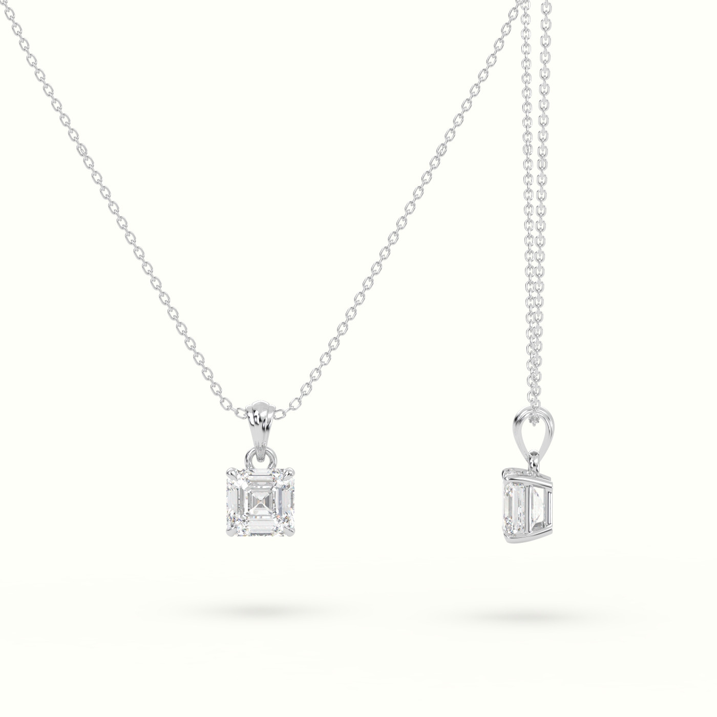 18k white gold ascher cut solitaire diamond pendant Photos & images