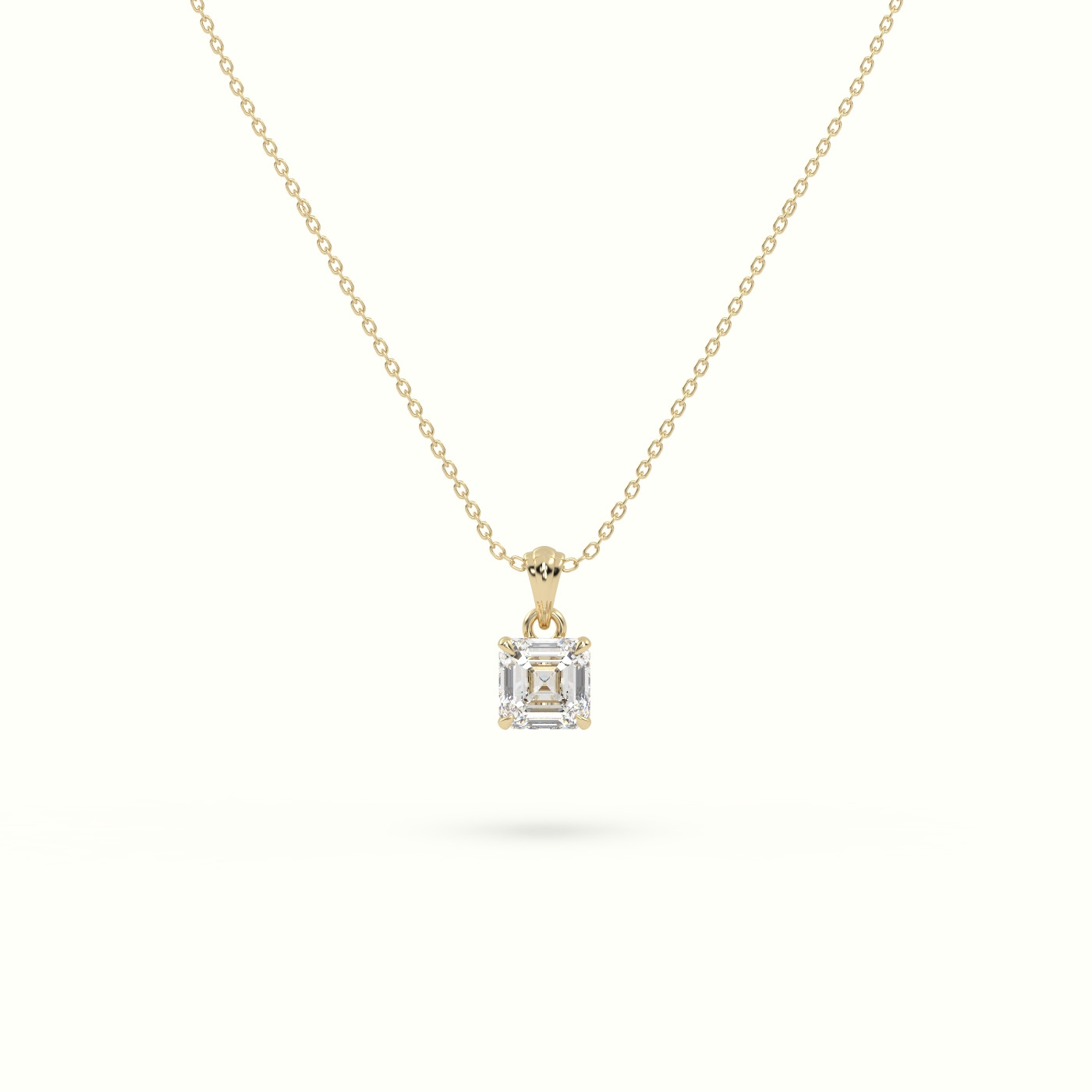 18k yellow gold ascher cut solitaire diamond pendant