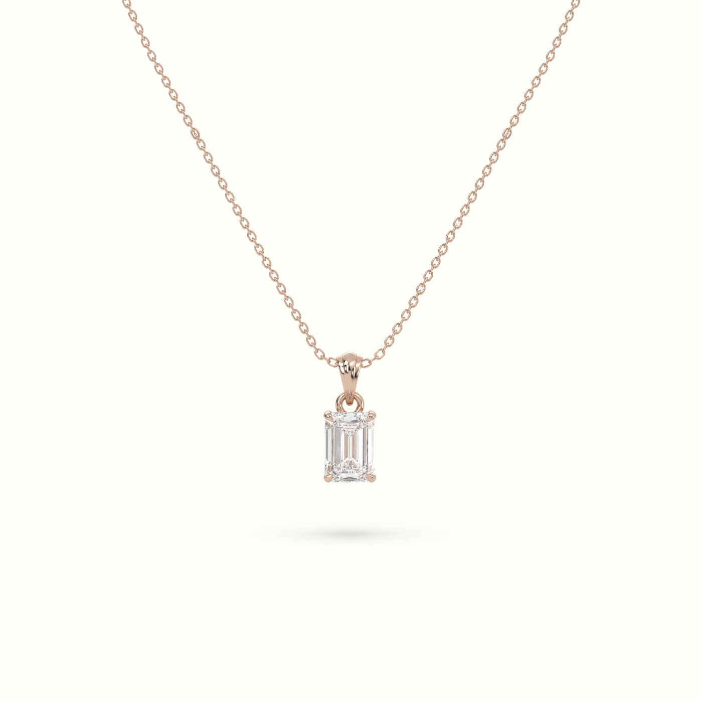 18k rose gold emerald cut solitaire diamond pendant