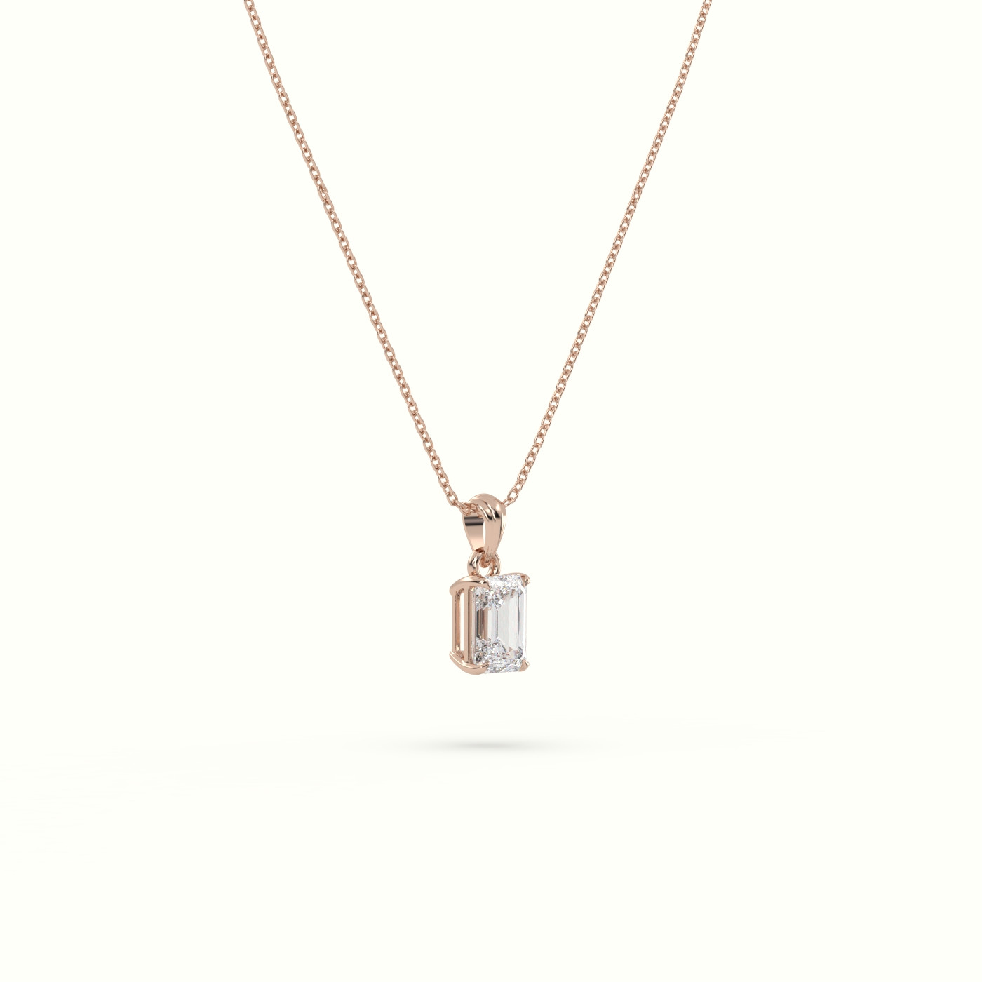 18k rose gold emerald cut solitaire diamond pendant Photos & images