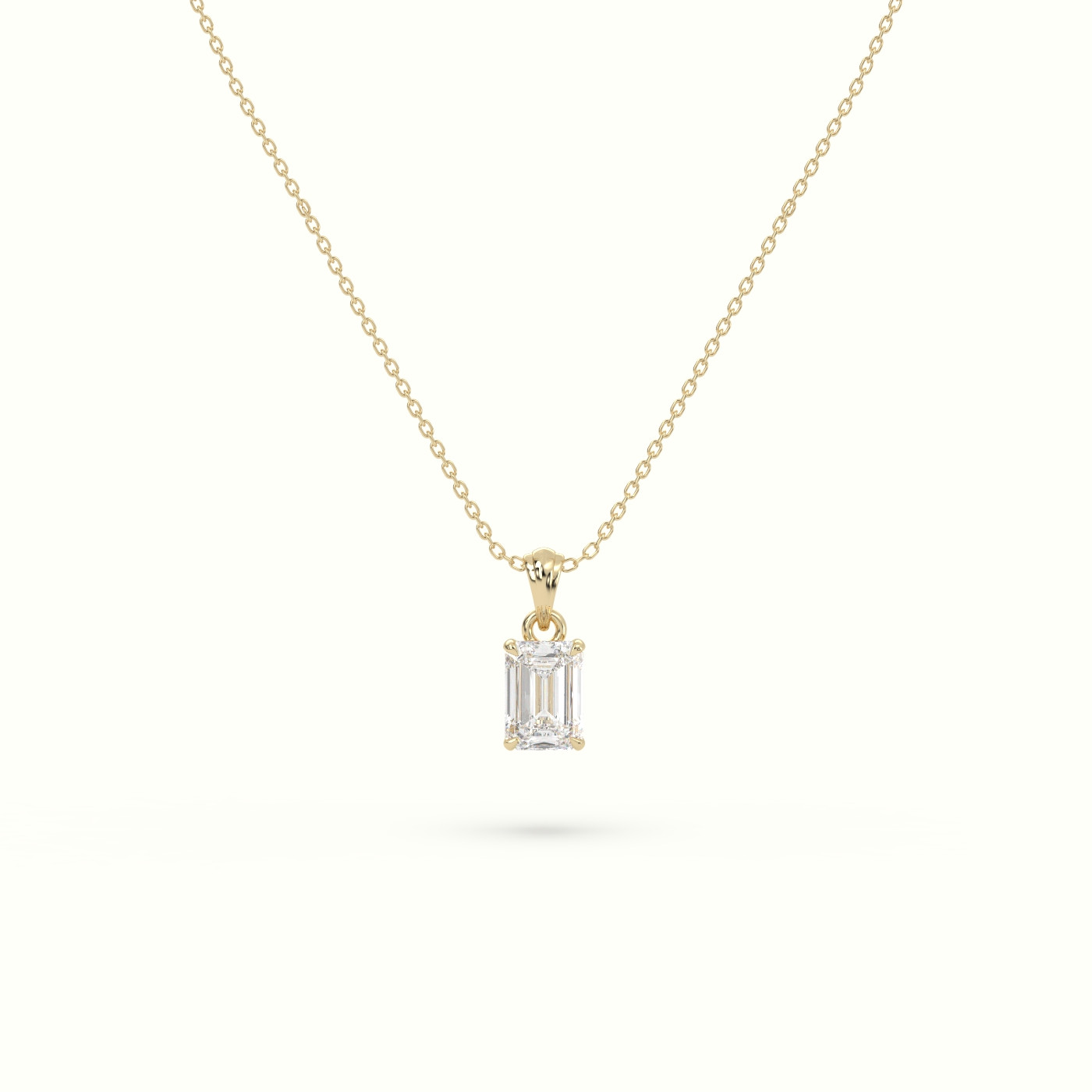 18k yellow gold emerald cut solitaire diamond pendant