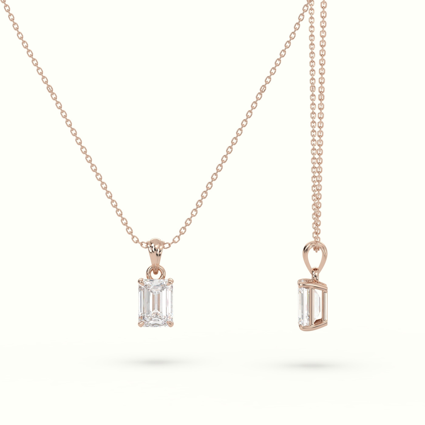 18k rose gold emerald cut solitaire diamond pendant Photos & images