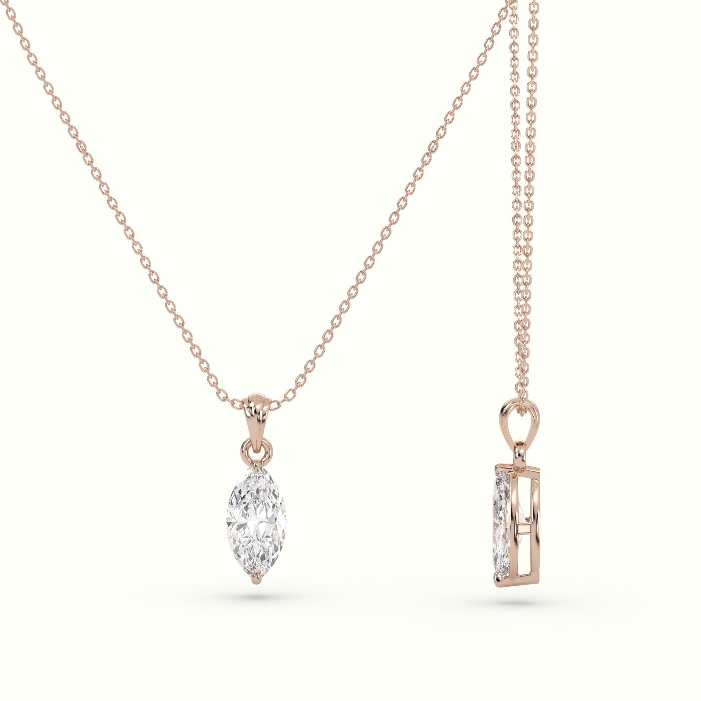 18k rose gold marquise cut solitaire diamond pendant Photos & images