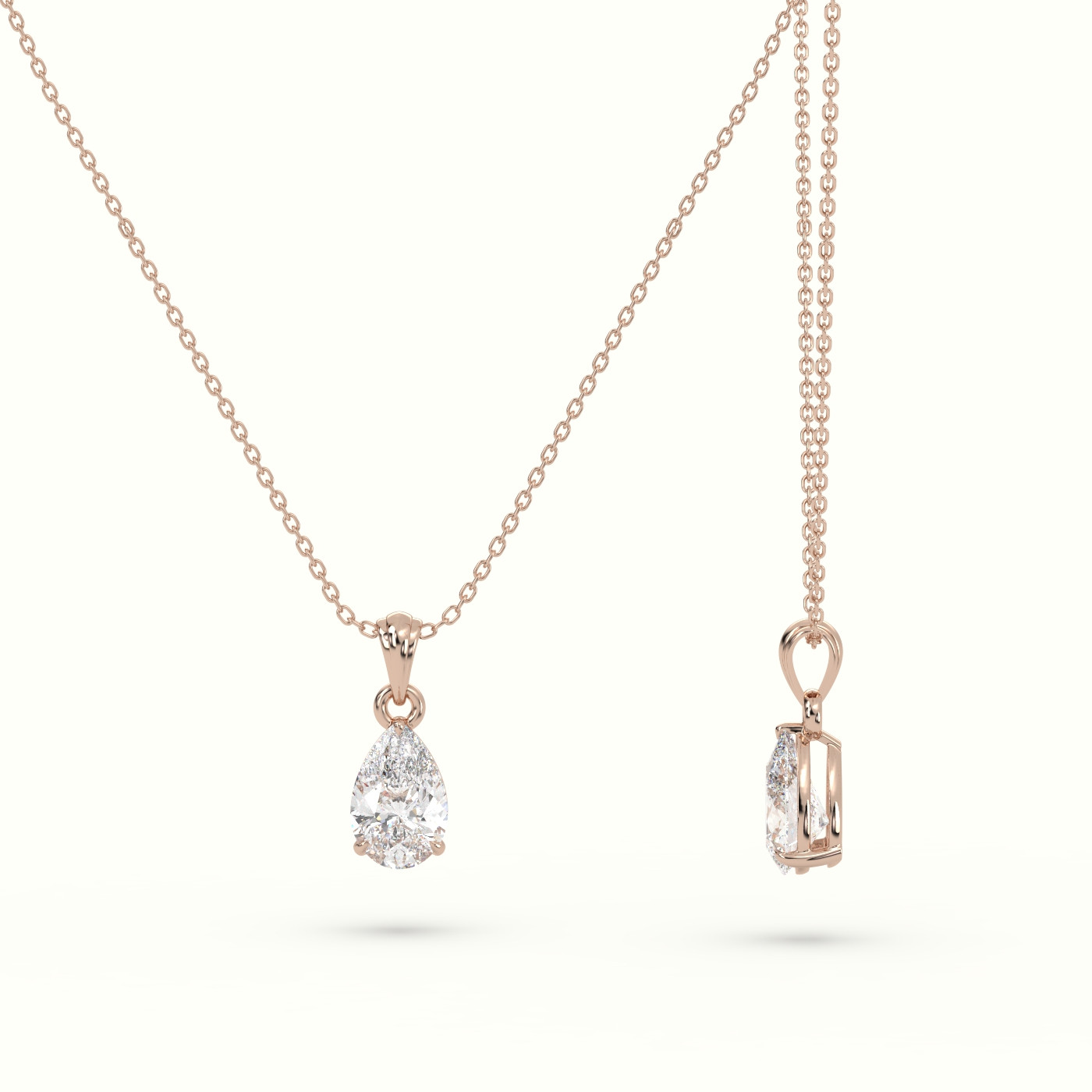 18k rose gold pear cut solitaire diamond pendant Photos & images