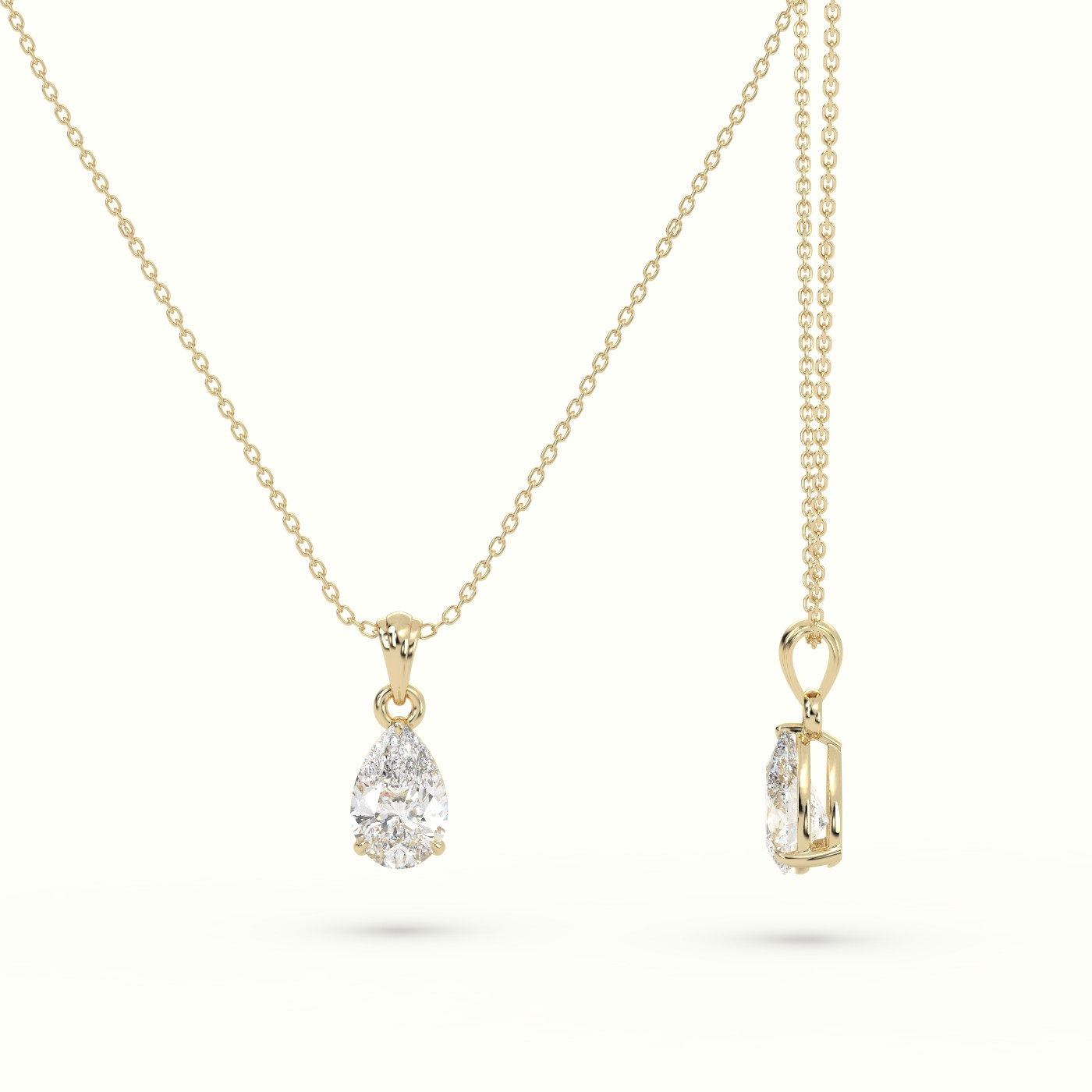 18k yellow gold pear cut solitaire diamond pendant Photos & images