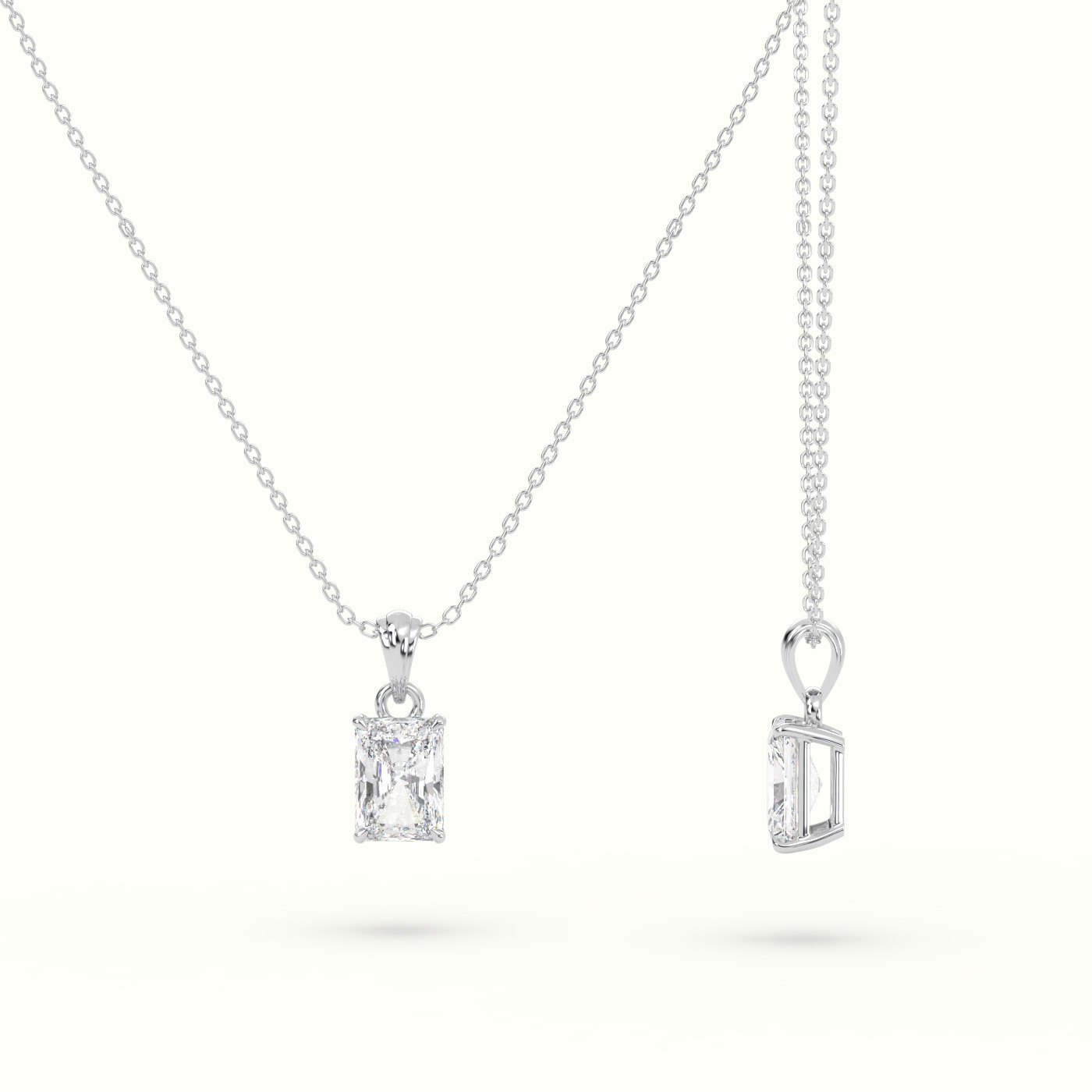 18k white gold radiant cut solitaire diamond pendant Photos & images