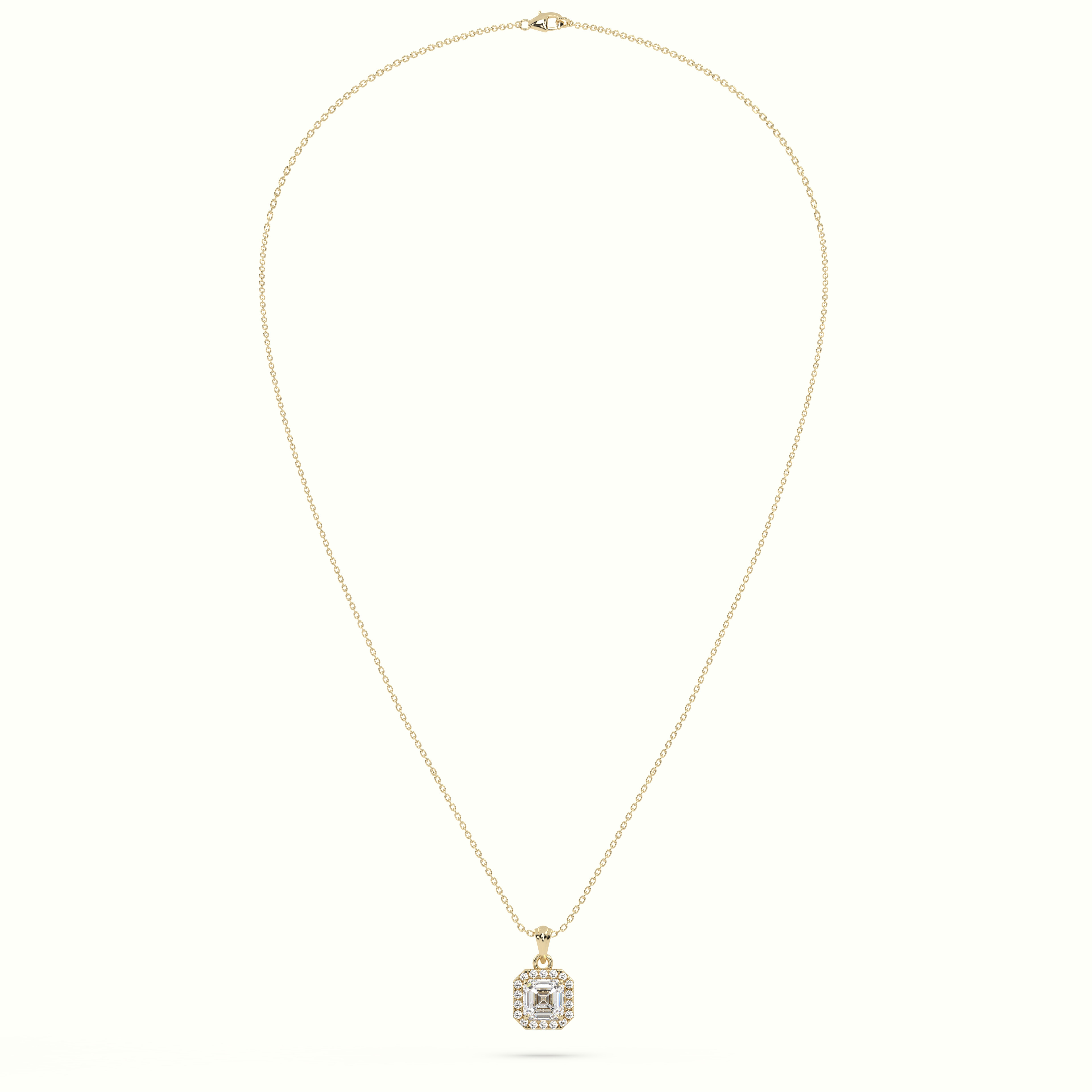 18k yellow gold ascher cut solitaire halo diamond pendant Photos & images