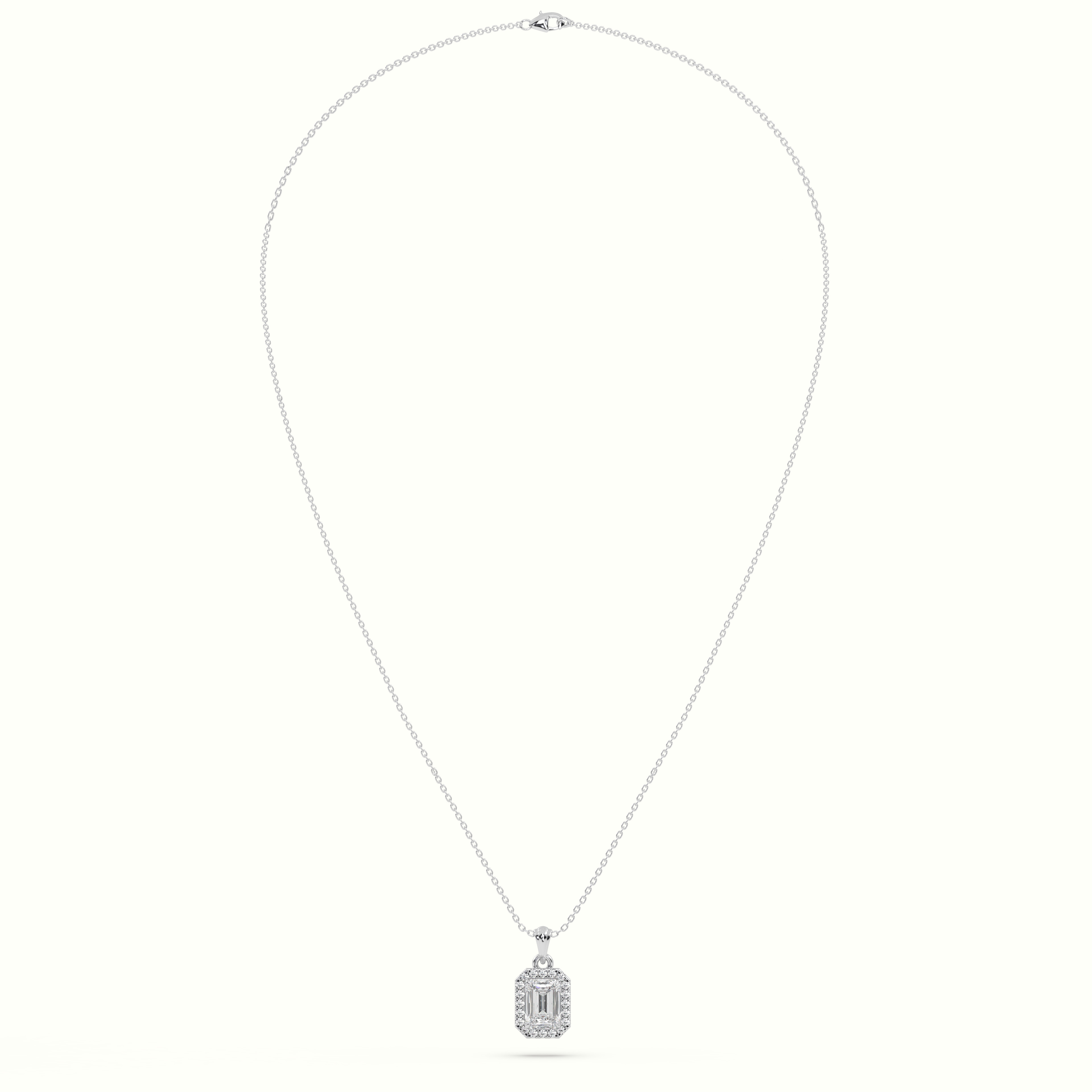 18k white gold emerald cut solitaire halo diamond pendant Photos & images