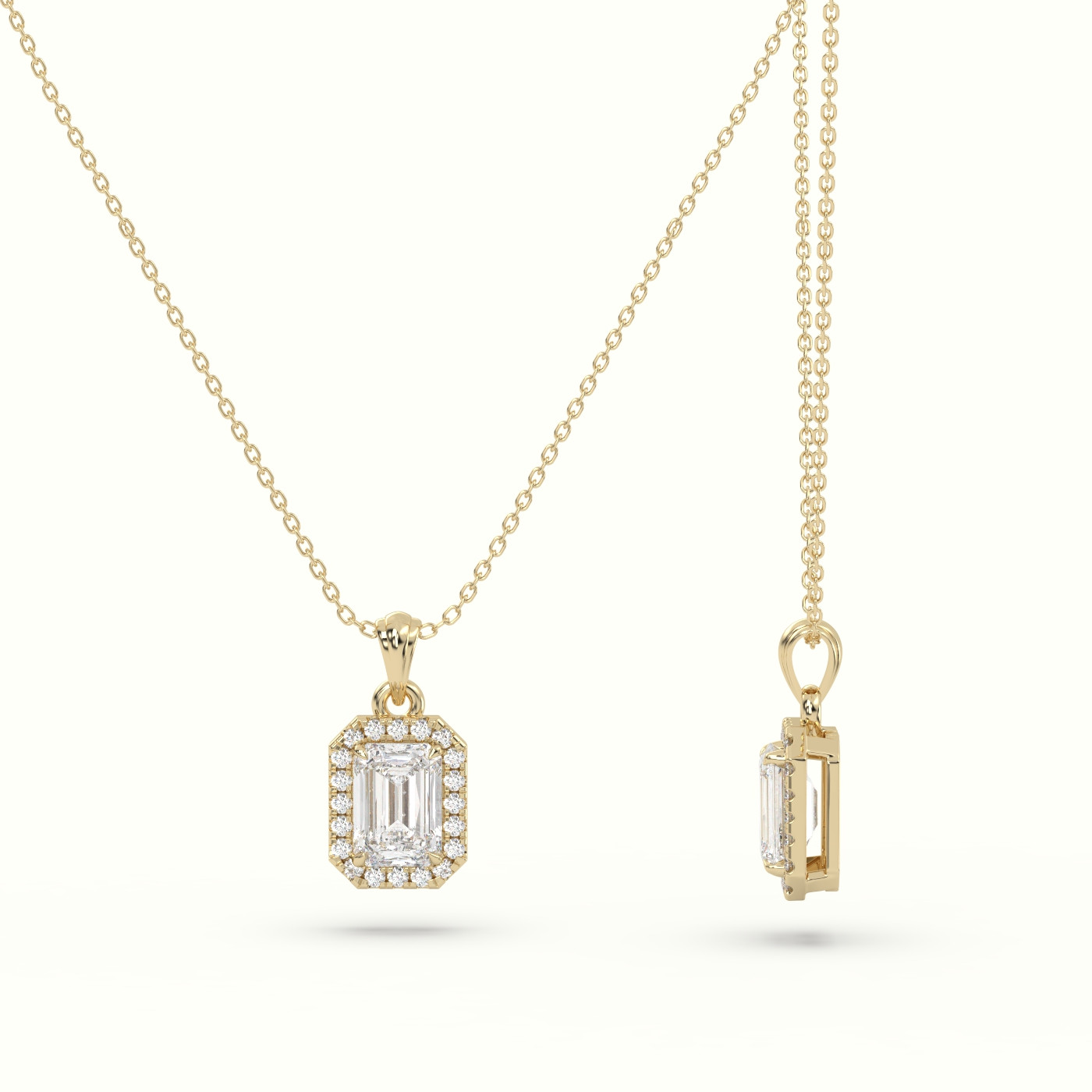 18k yellow gold emerald cut solitaire halo diamond pendant Photos & images