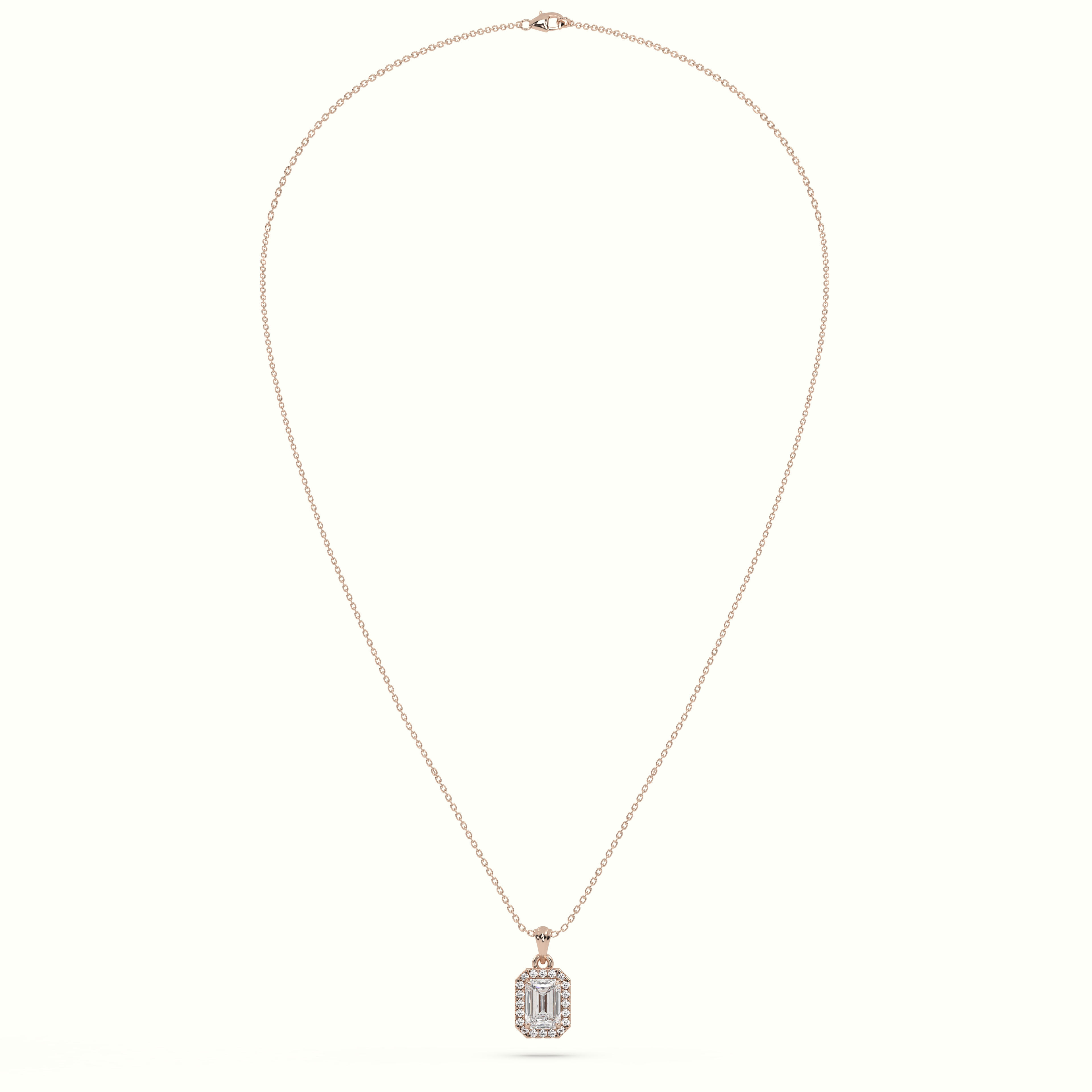 18k rose gold emerald cut solitaire halo diamond pendant Photos & images