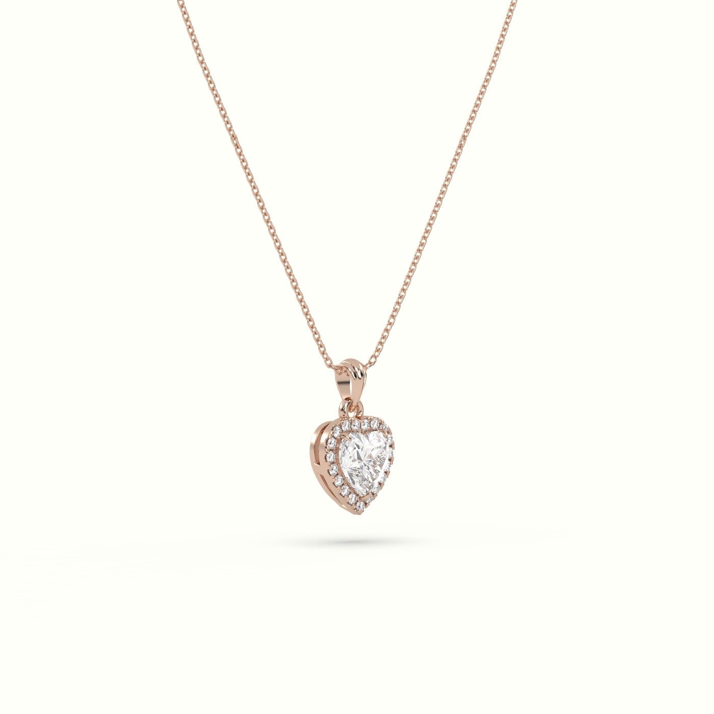 18k rose gold heart cut solitaire halo diamond pendant Photos & images