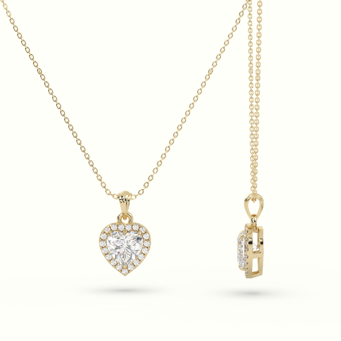 18k yellow gold heart cut solitaire halo diamond pendant Photos & images