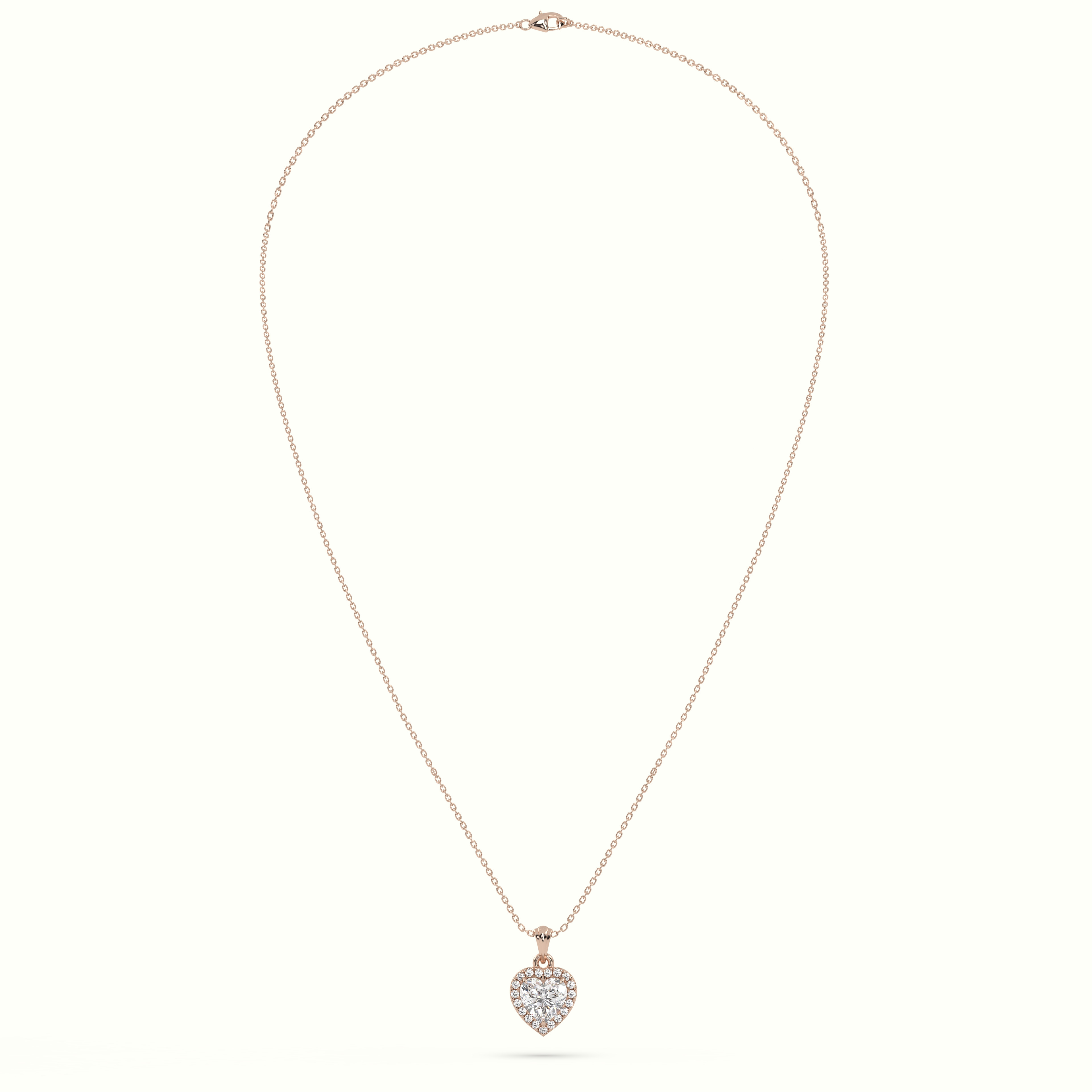 18k rose gold heart cut solitaire halo diamond pendant Photos & images