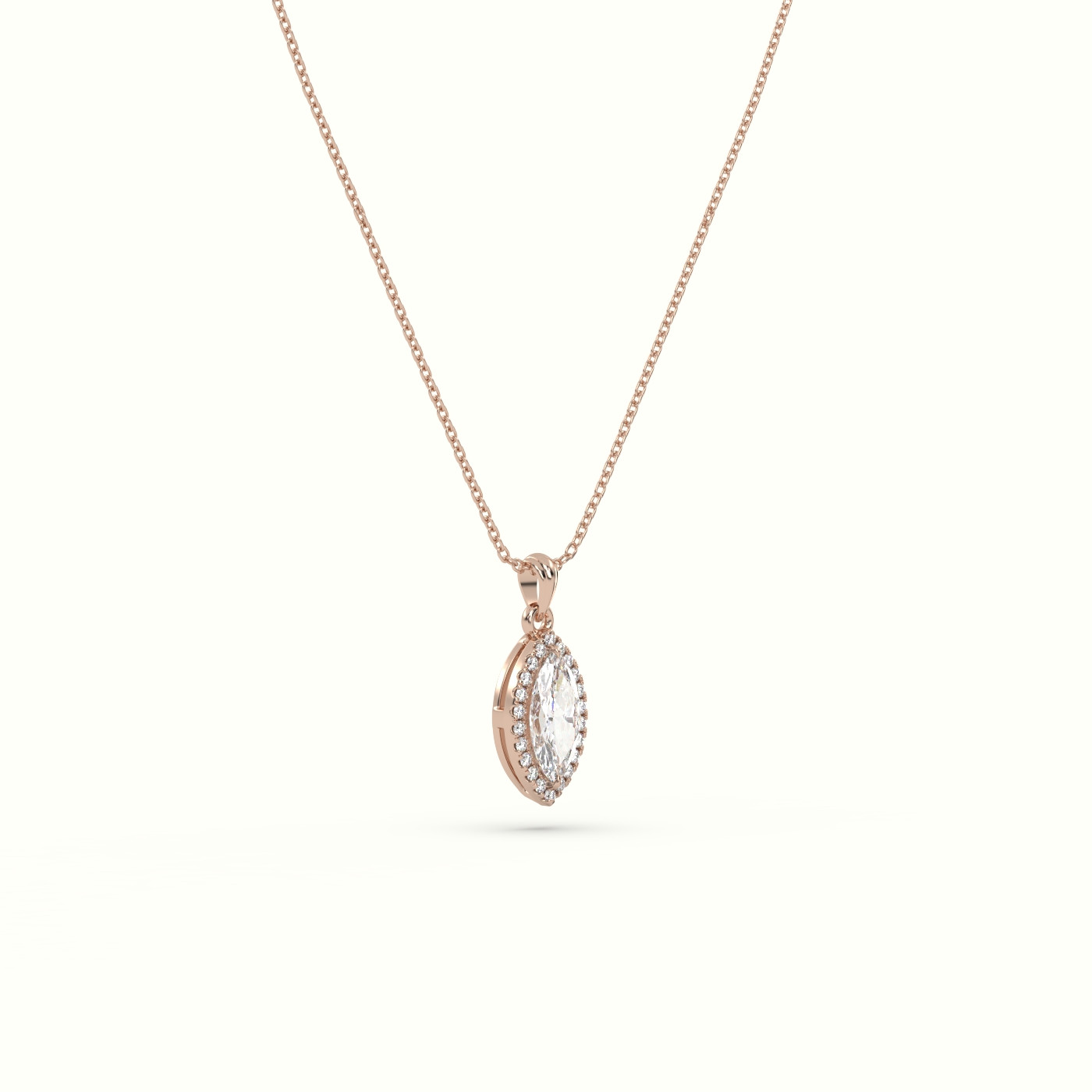 18k rose gold marquise cut solitaire halo diamond pendant Photos & images