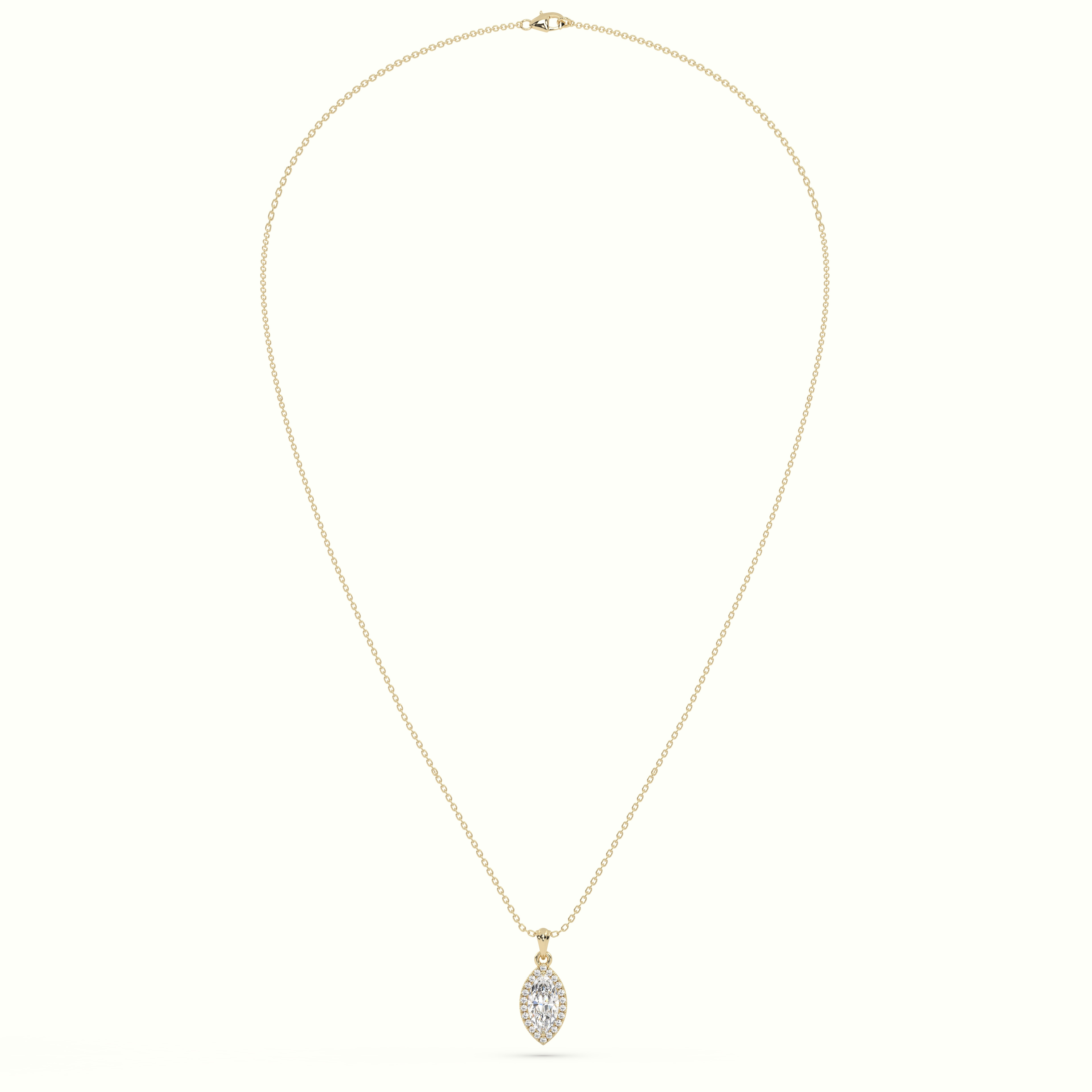 18k yellow gold marquise cut solitaire halo diamond pendant Photos & images