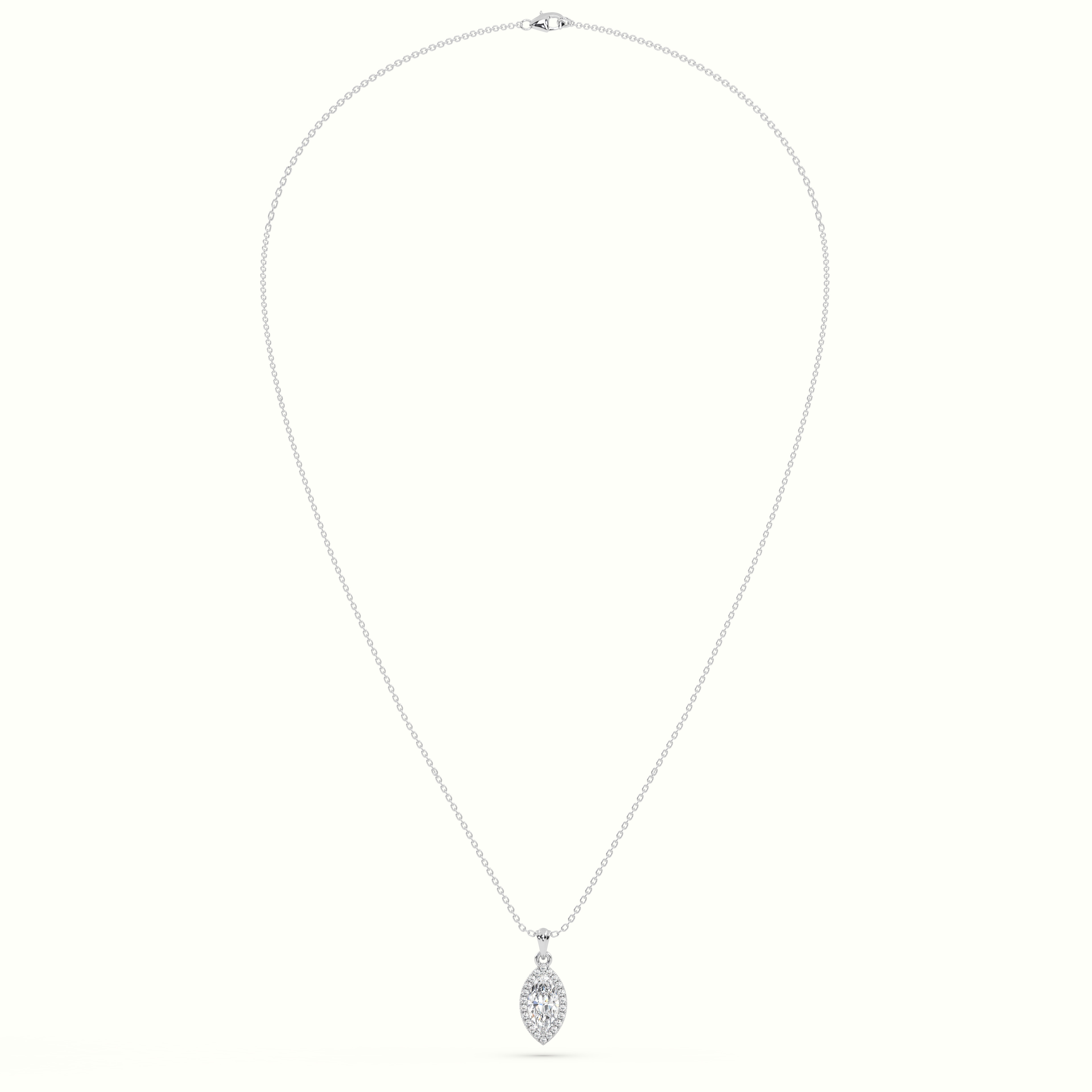 18k white gold marquise cut solitaire halo diamond pendant Photos & images