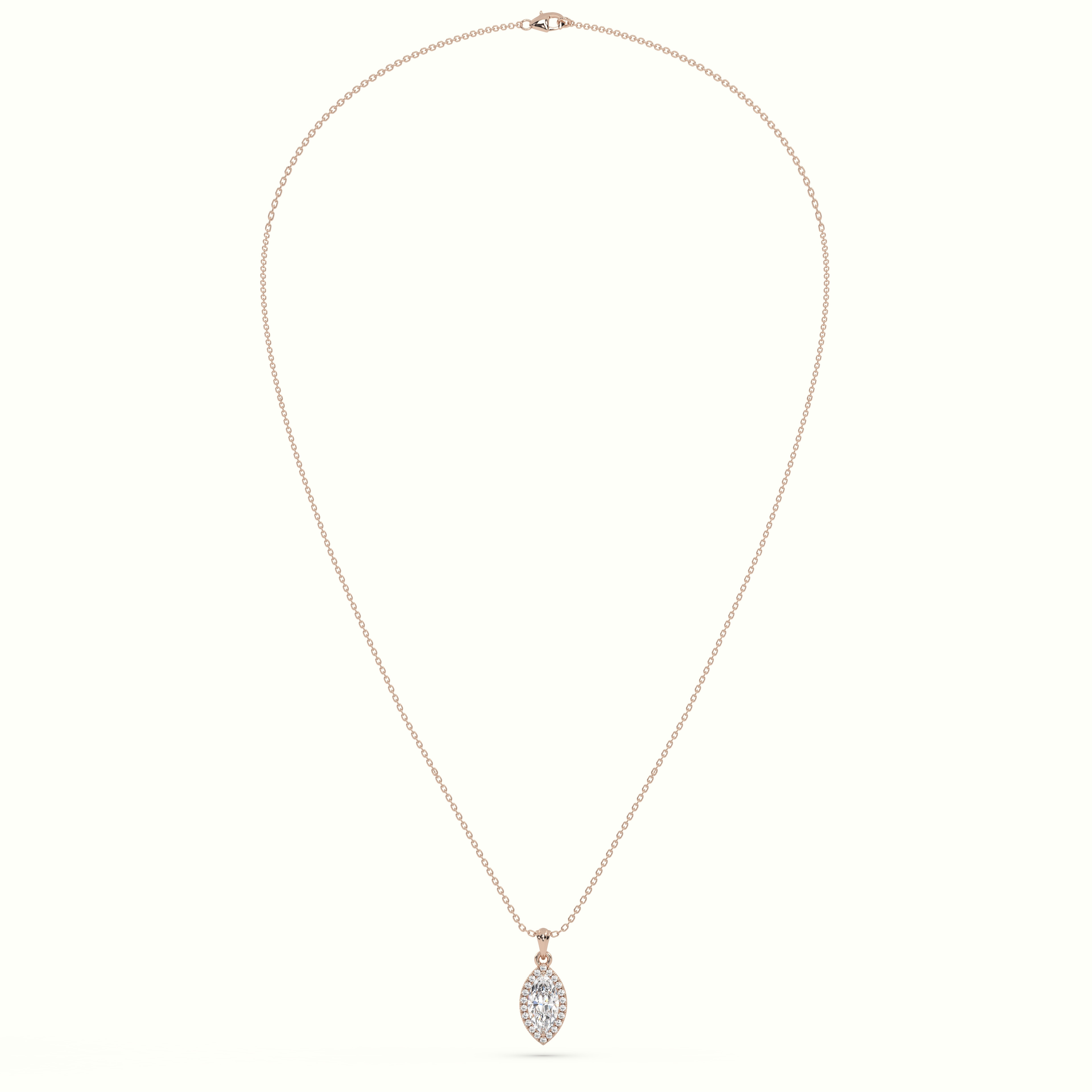 18k rose gold marquise cut solitaire halo diamond pendant Photos & images