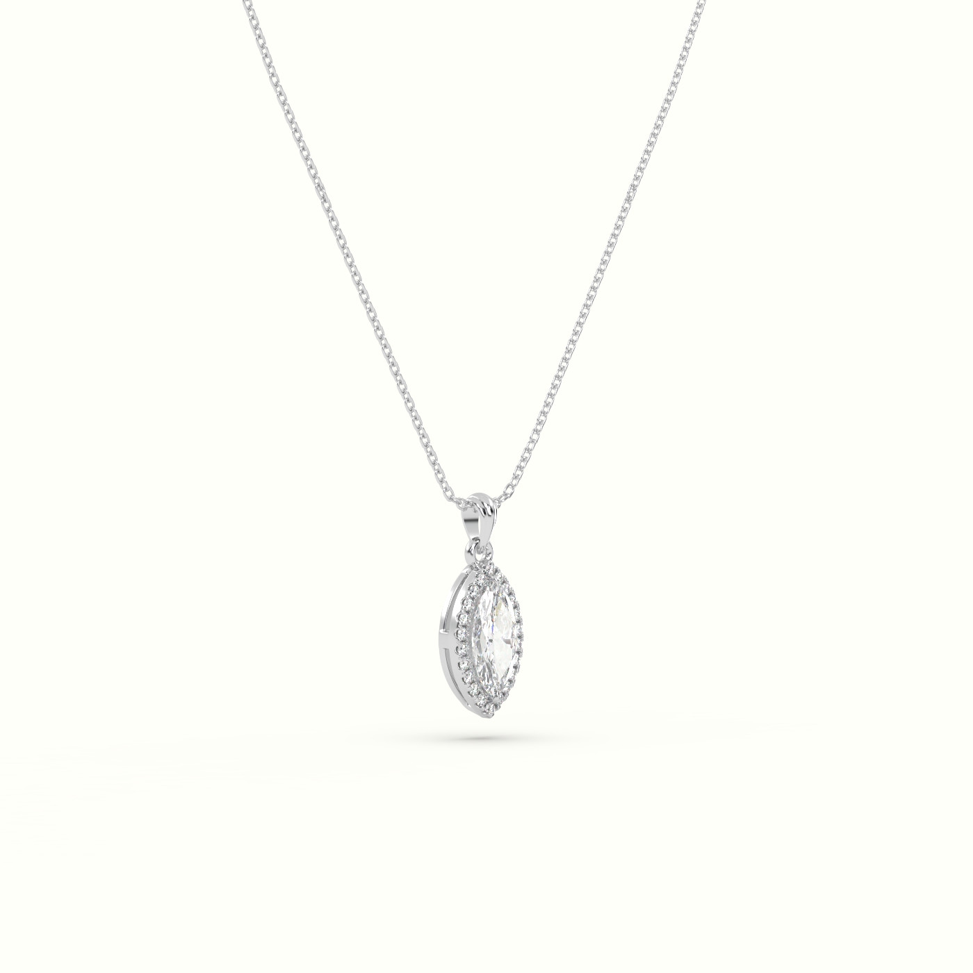 18k white gold marquise cut solitaire halo diamond pendant Photos & images