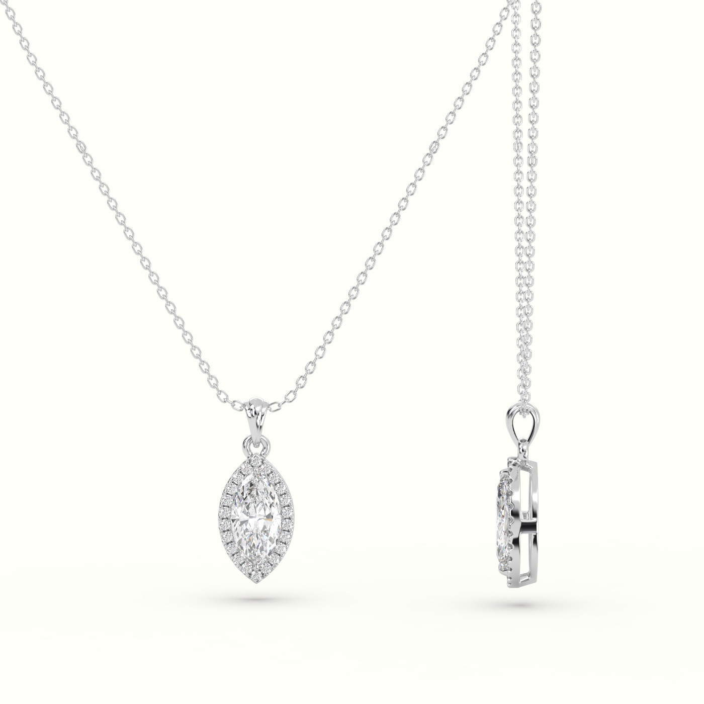 18k white gold marquise cut solitaire halo diamond pendant Photos & images