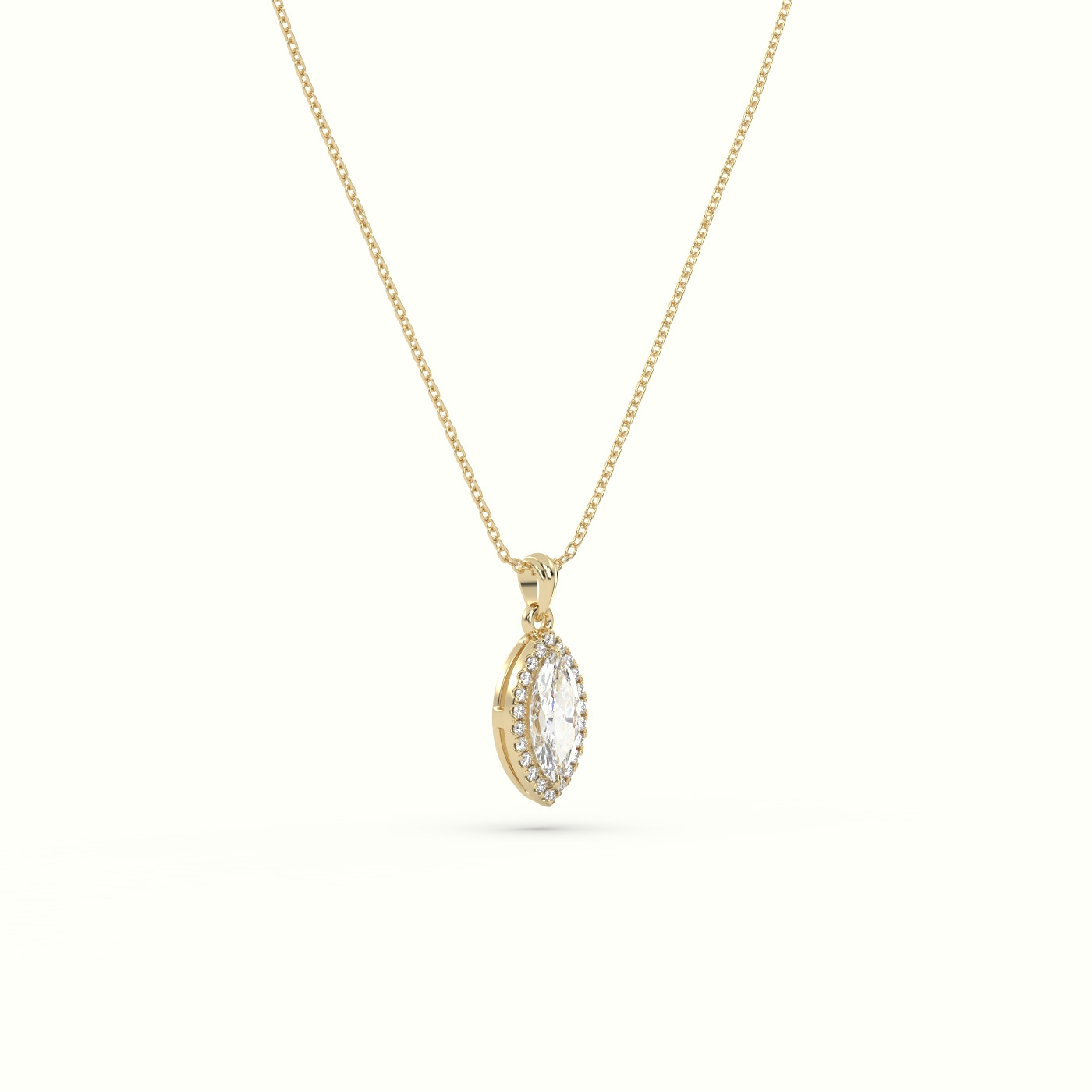 18k yellow gold marquise cut solitaire halo diamond pendant Photos & images
