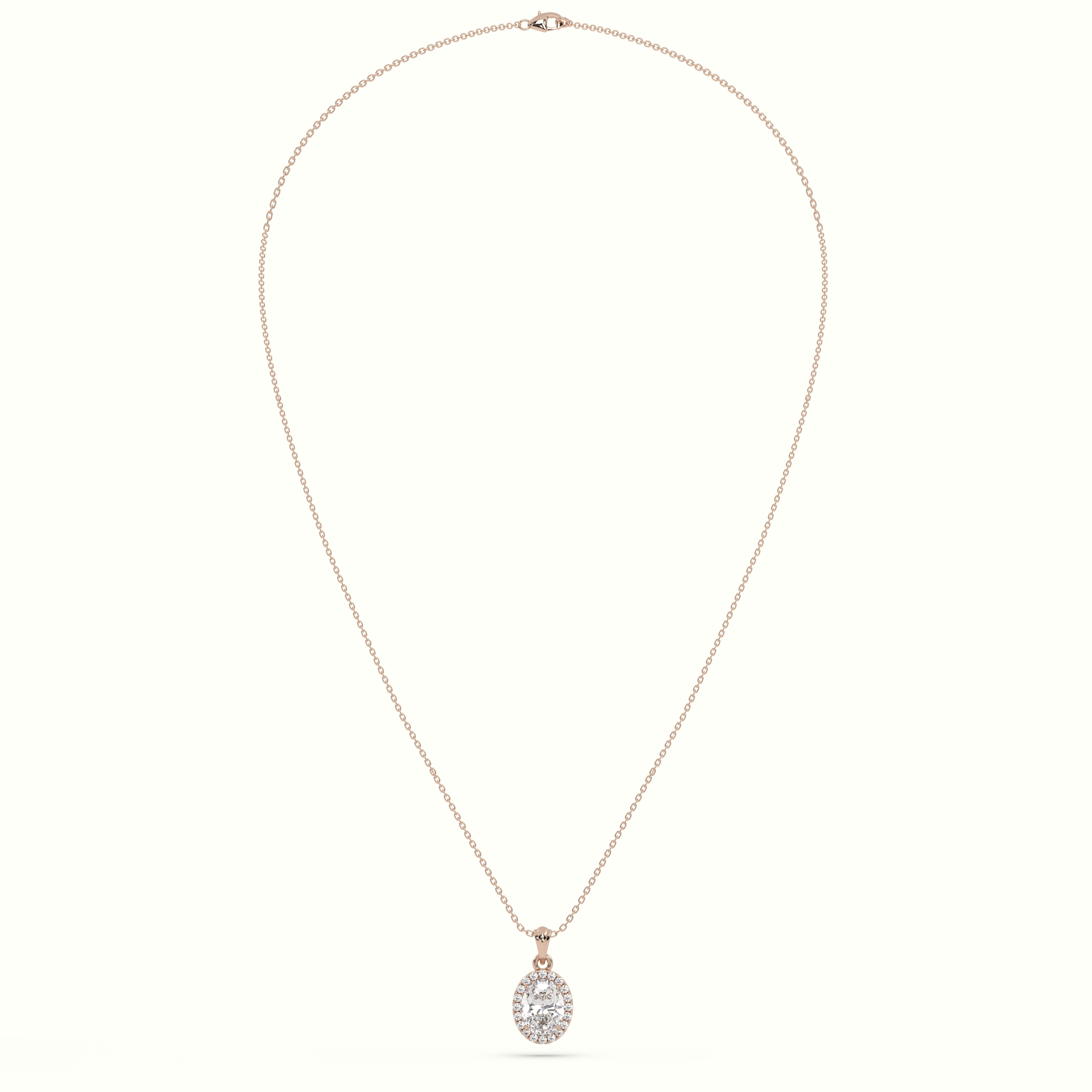 18k rose gold oval cut solitaire halo diamond pendant Photos & images