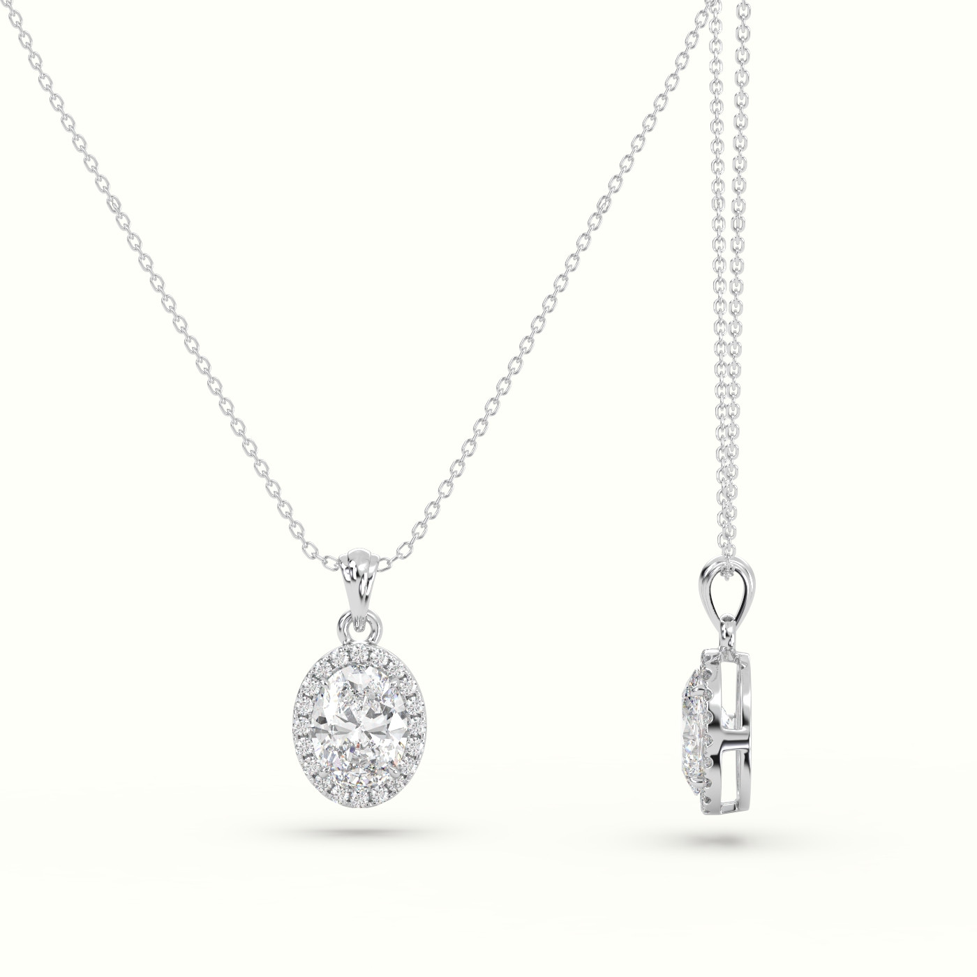 18k white gold oval cut solitaire halo diamond pendant Photos & images