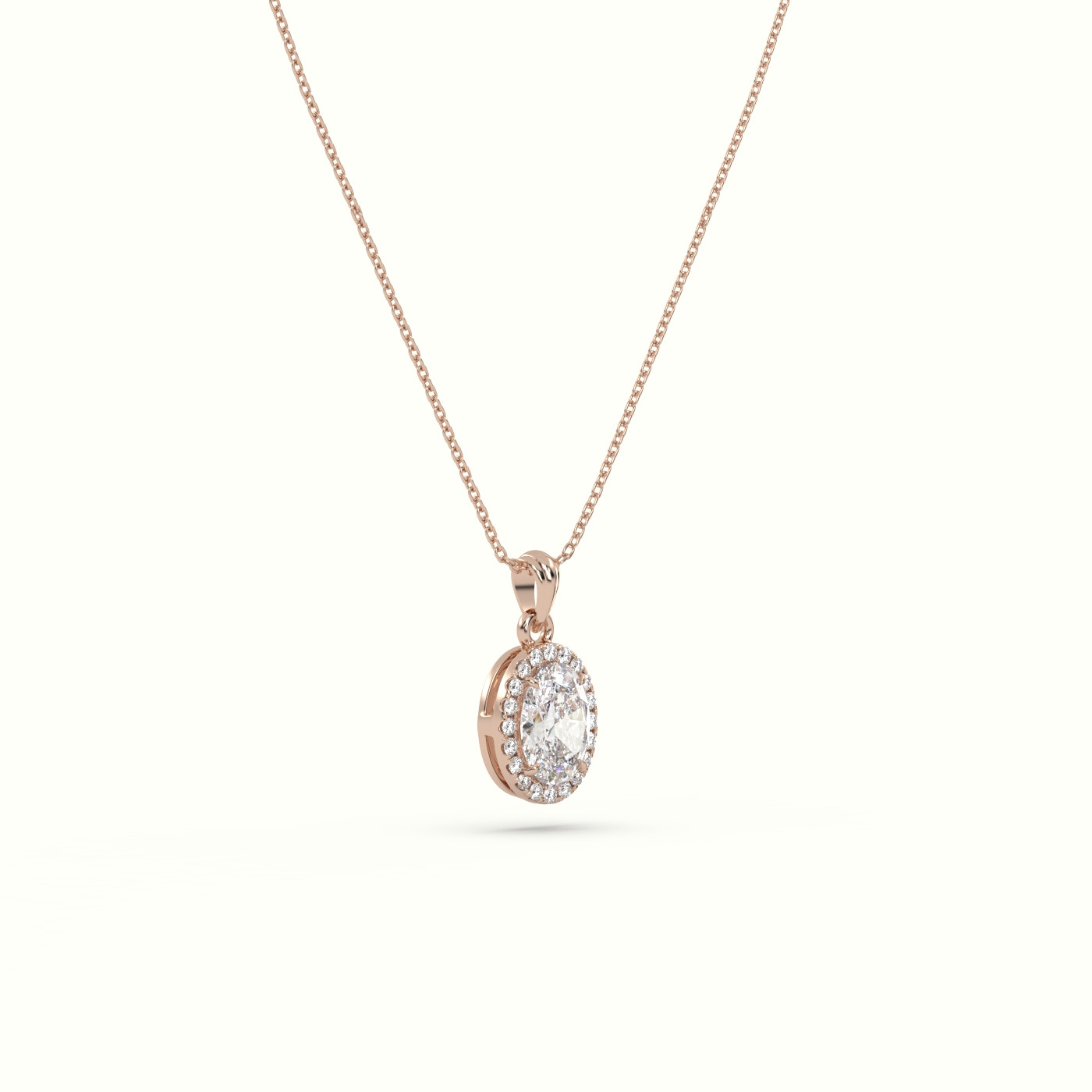 18k rose gold oval cut solitaire halo diamond pendant Photos & images