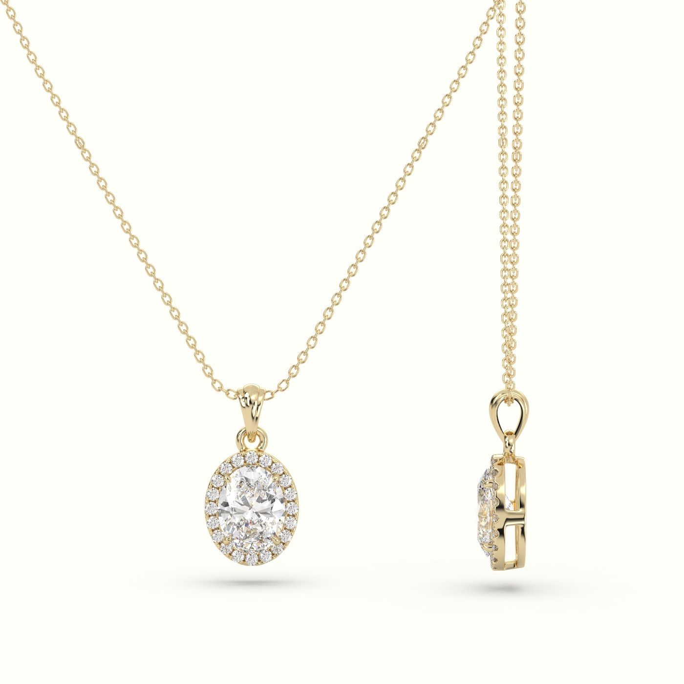 18k yellow gold oval cut solitaire halo diamond pendant Photos & images