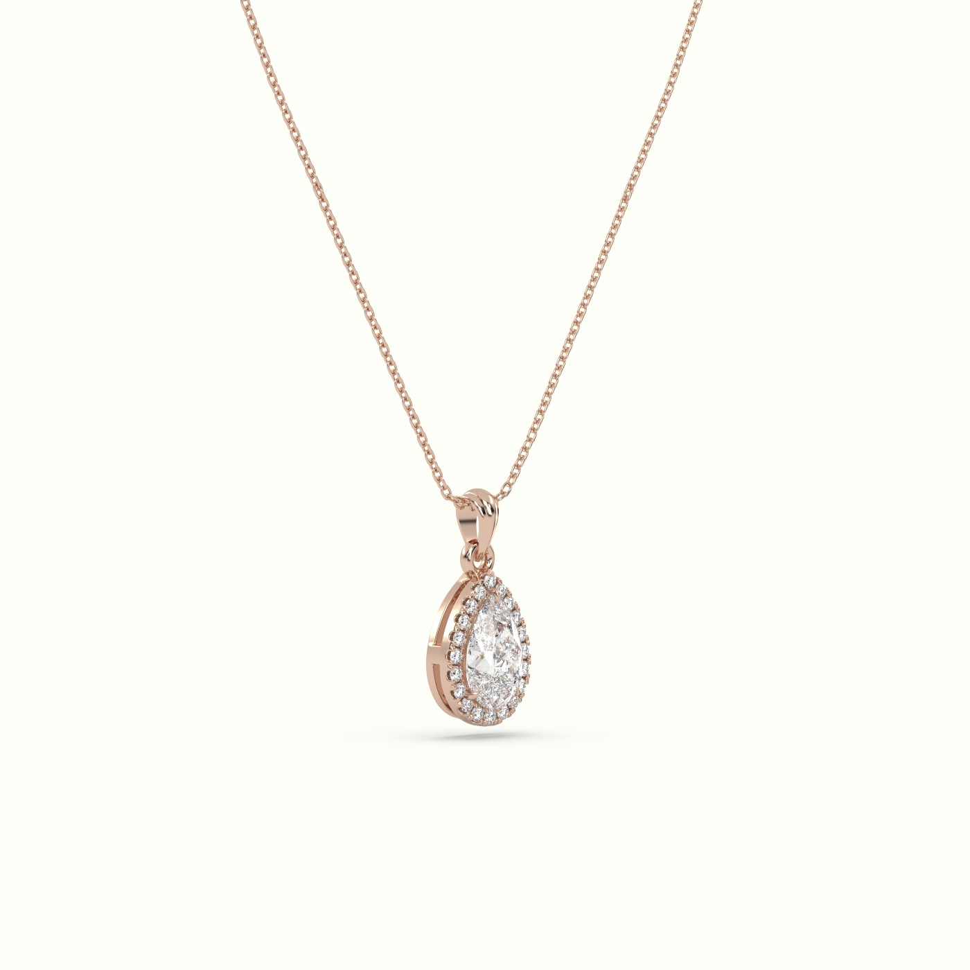 18k rose gold pear cut solitaire halo diamond pendant Photos & images