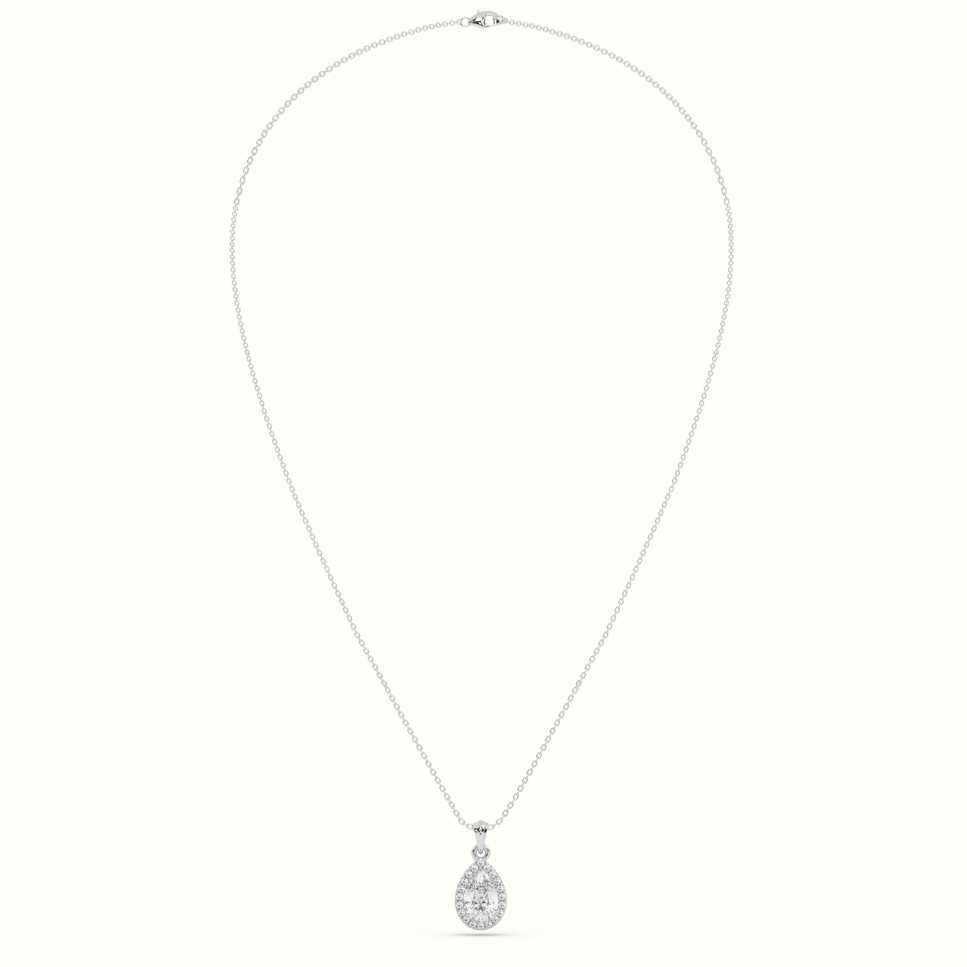 18k white gold pear cut solitaire halo diamond pendant Photos & images