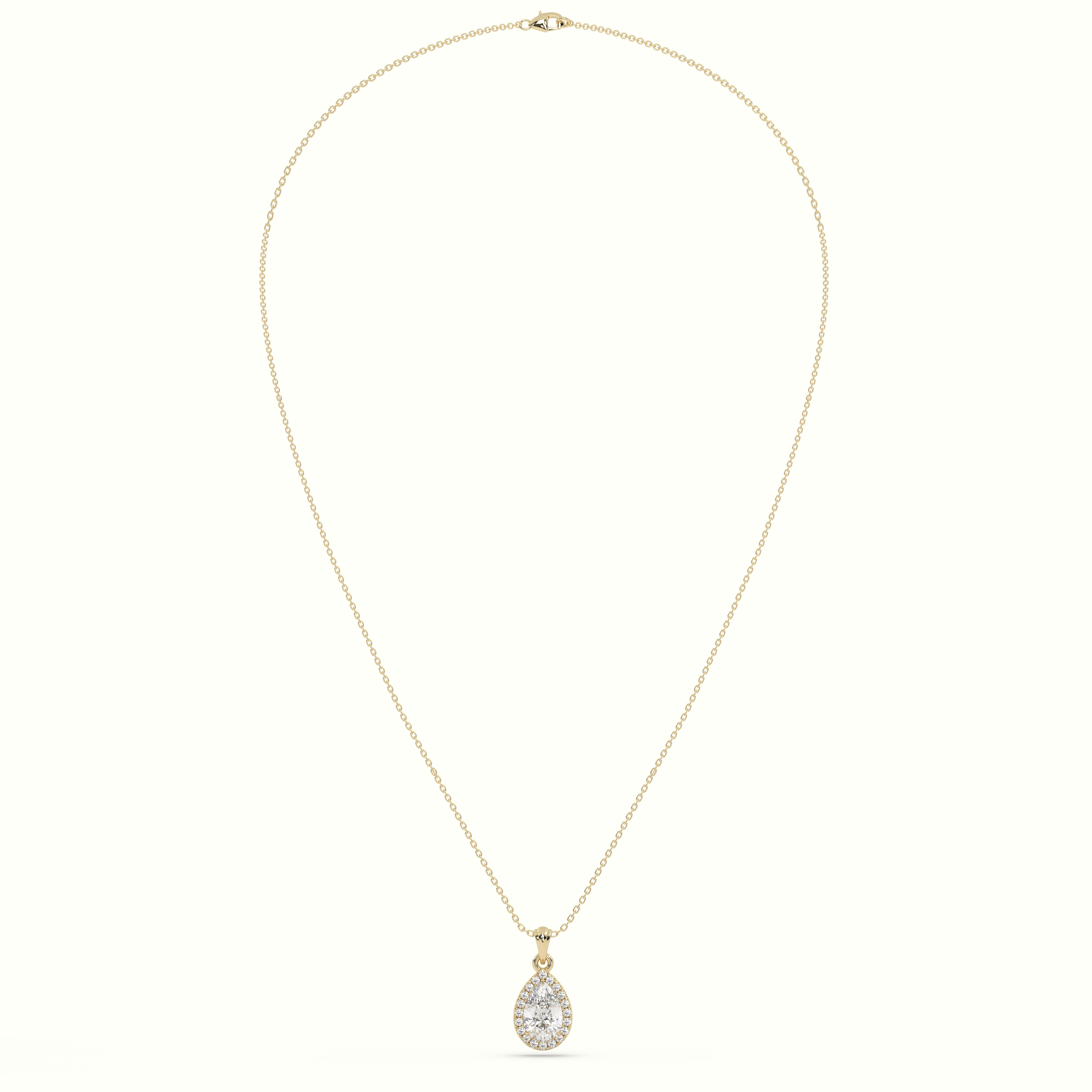 18k yellow gold pear cut solitaire halo diamond pendant Photos & images