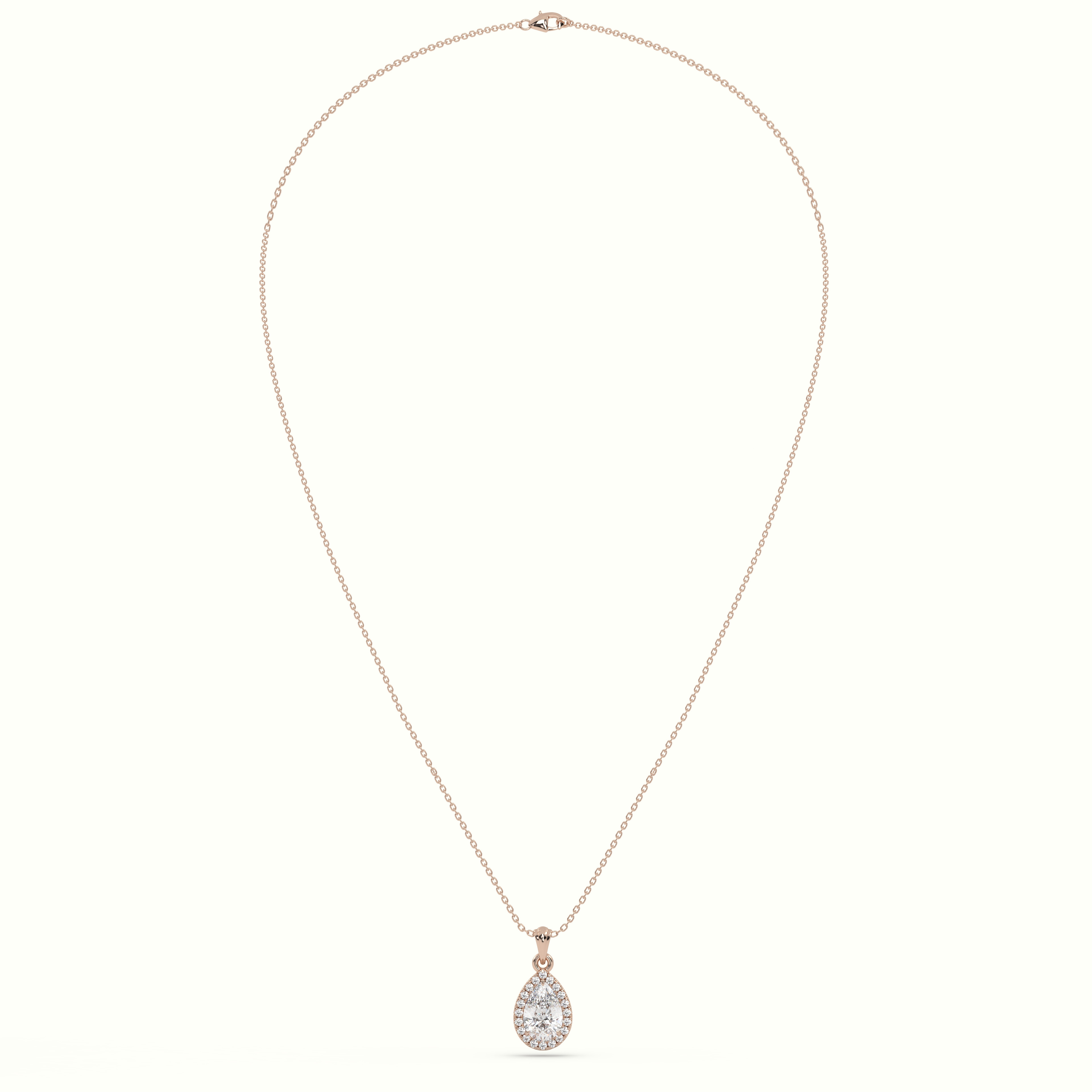 18k rose gold pear cut solitaire halo diamond pendant Photos & images