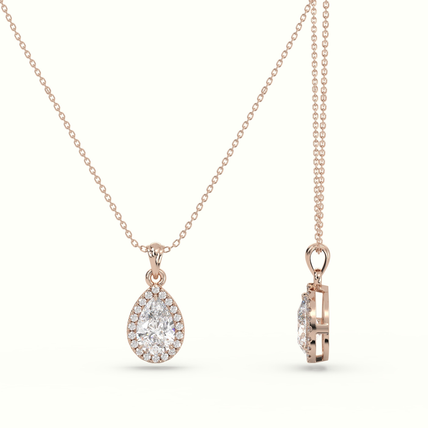 18k rose gold pear cut solitaire halo diamond pendant Photos & images
