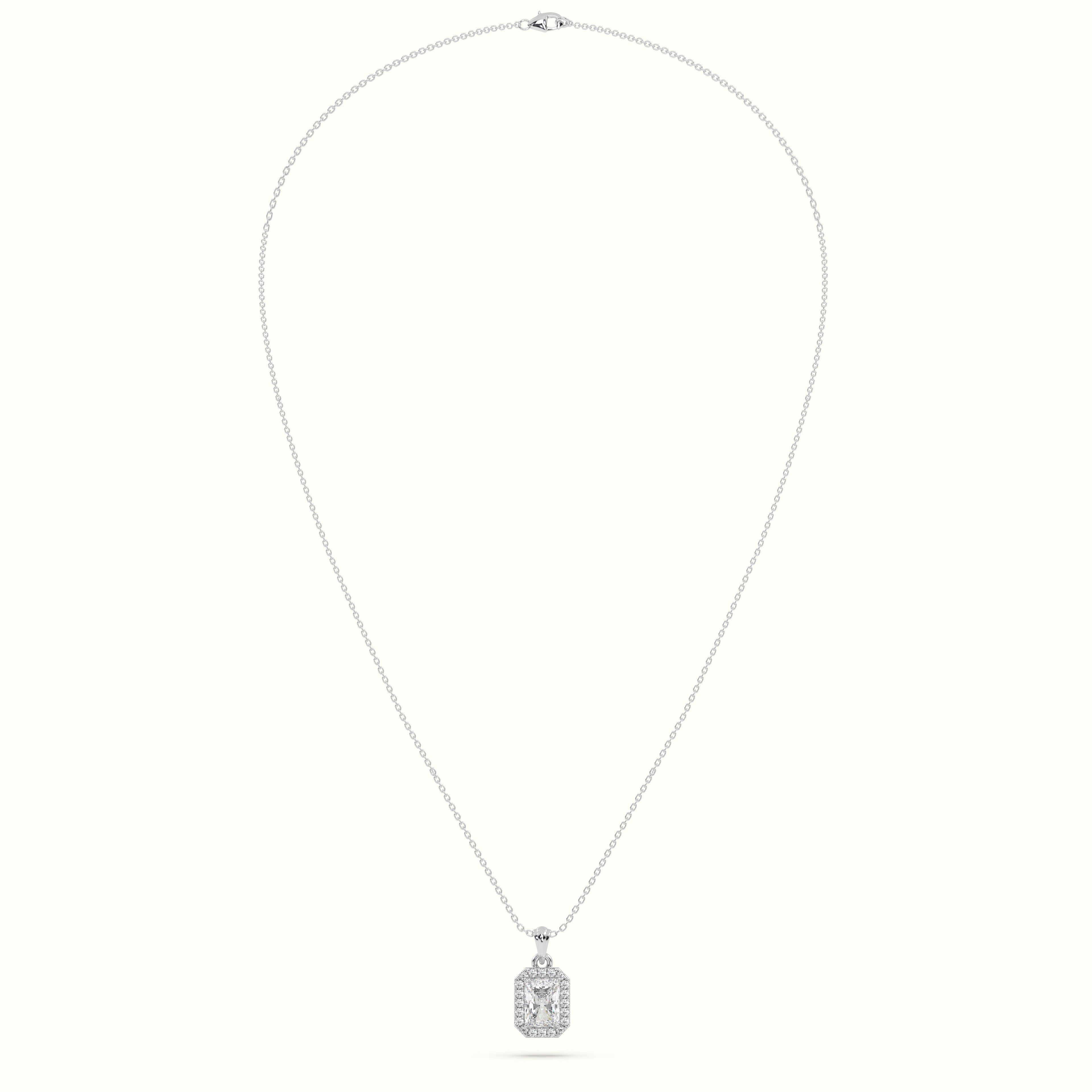 18k white gold radiant cut solitaire halo diamond pendant Photos & images