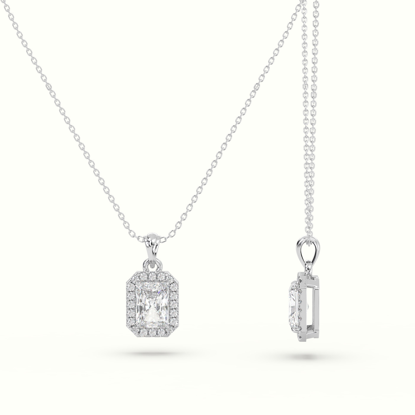 18k white gold radiant cut solitaire halo diamond pendant Photos & images