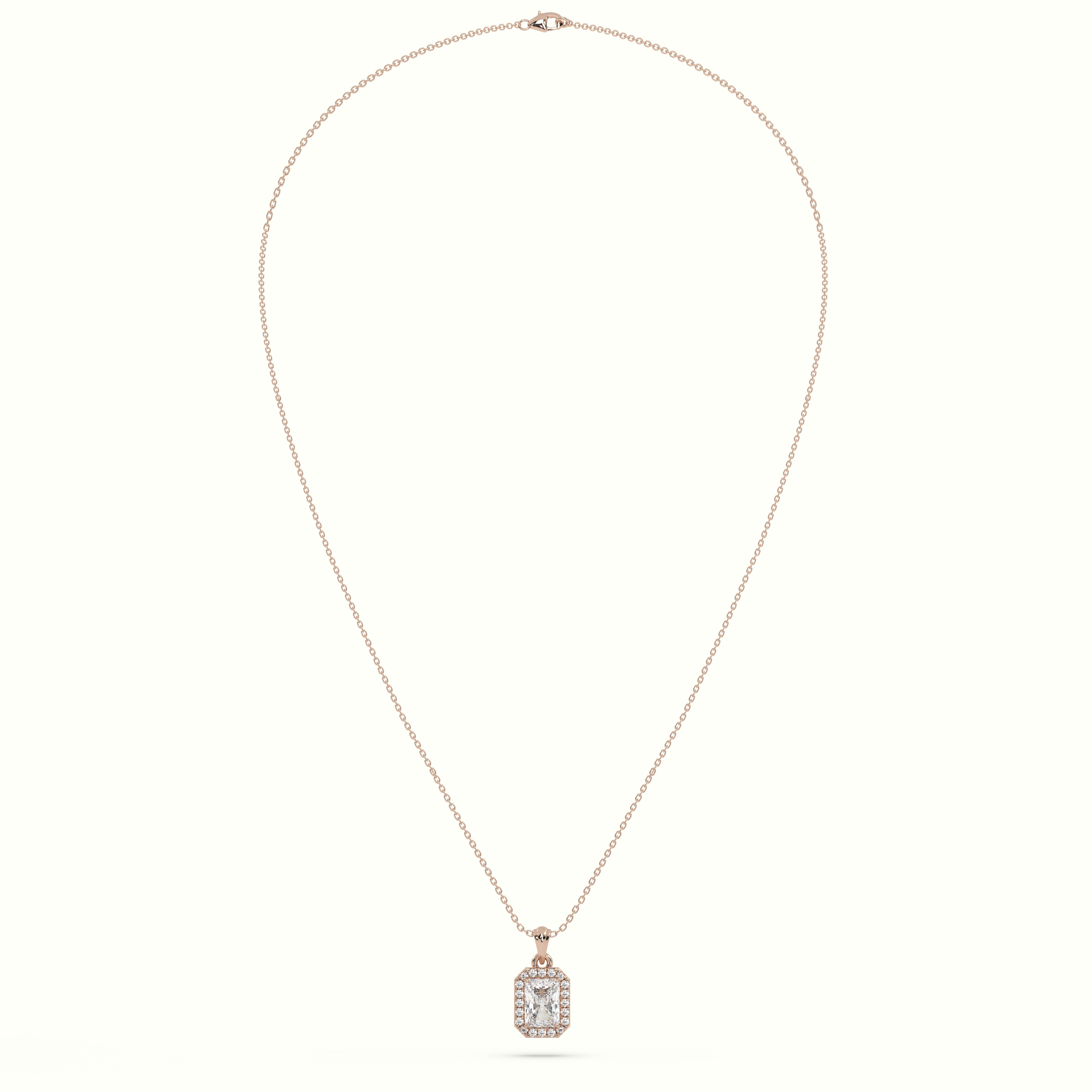 18k rose gold radiant cut solitaire halo diamond pendant Photos & images